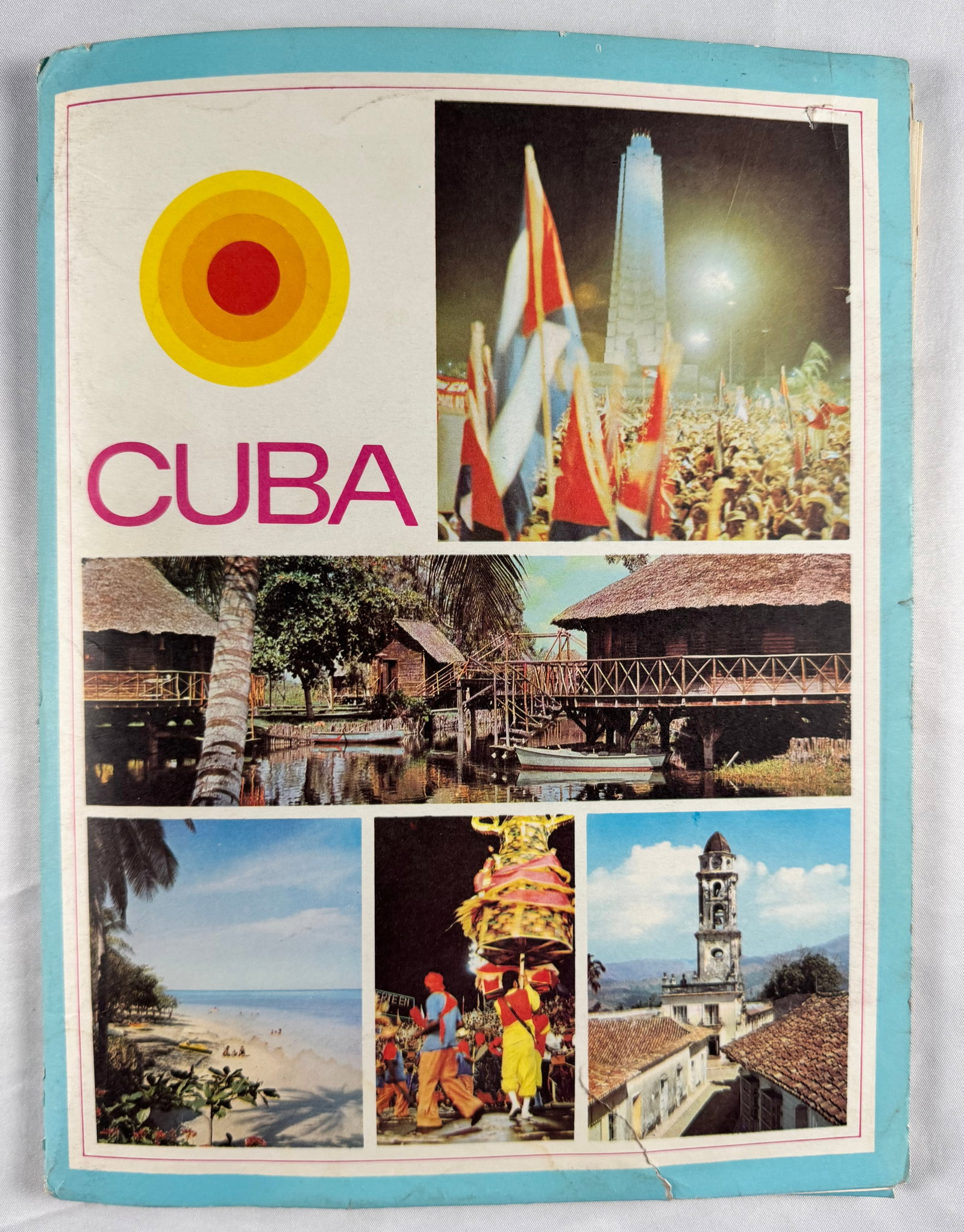 Vintage 1960s Cuba Photo Book Travel Album Color Photographs Caribbean: Softcover book titled Cuba featuring color photographic images and travel scenes. Includes multiple printed images of landscapes, architecture, and public gatherings.