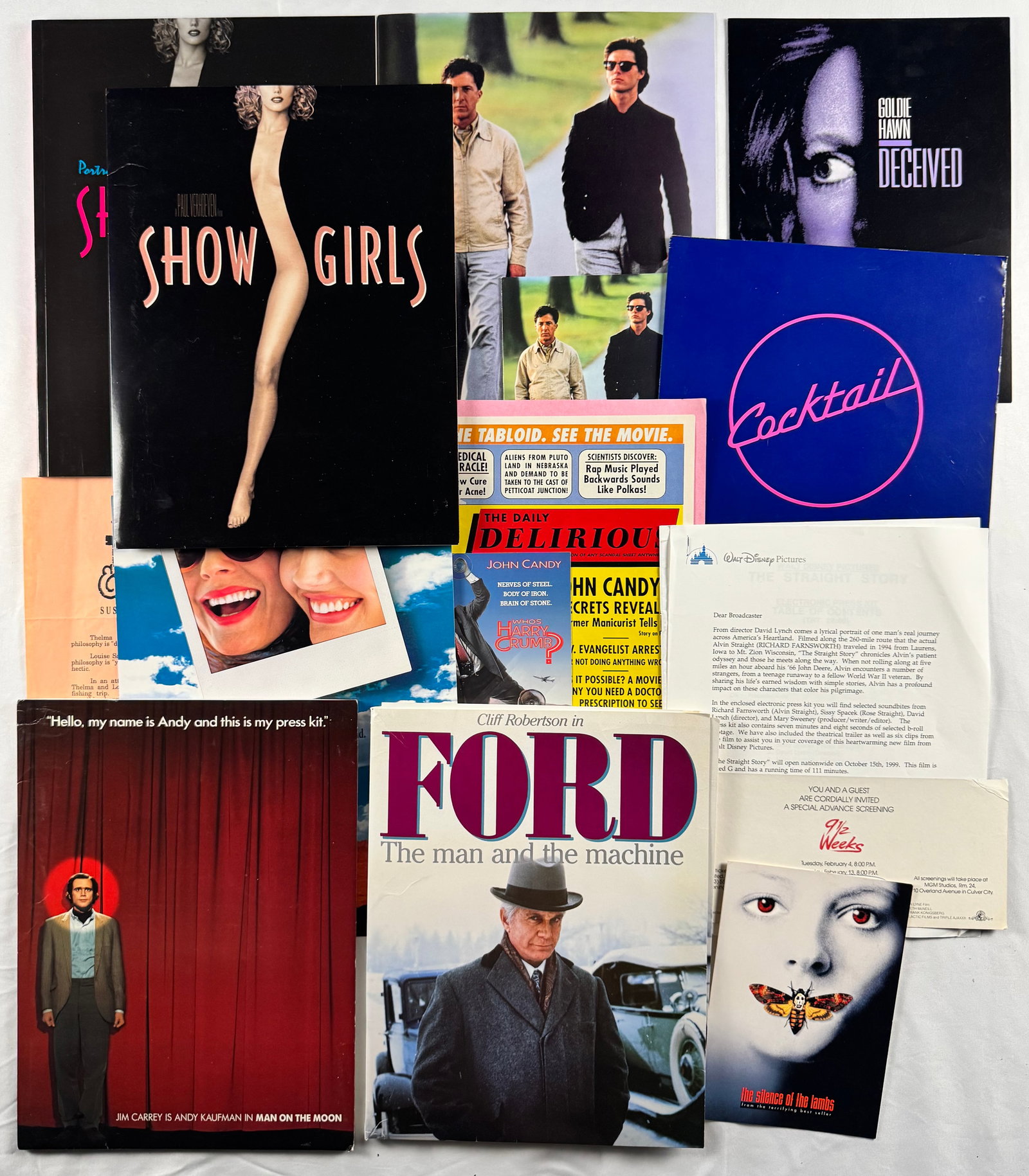 Lot of Movie Press Kits Showgirls Deceived Cocktail Silence of the Lambs Ford Man on Moon: Includes press kits and materials for Showgirls directed by Paul Verhoeven, Deceived starring Goldie Hawn, Cocktail starring Tom Cruise, The Silence of the Lambs starring Jodie Foster and Anthony Hopk