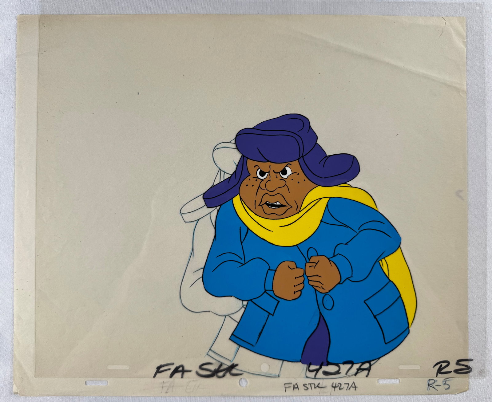 Fat Albert and the Cosby Kids Hand Painted Mushmouth Animation Production Cel: Hand-painted animation cel depicting Mushmouth from Fat Albert and the Cosby Kids. The animated television series originally aired from 1972 to 1985.