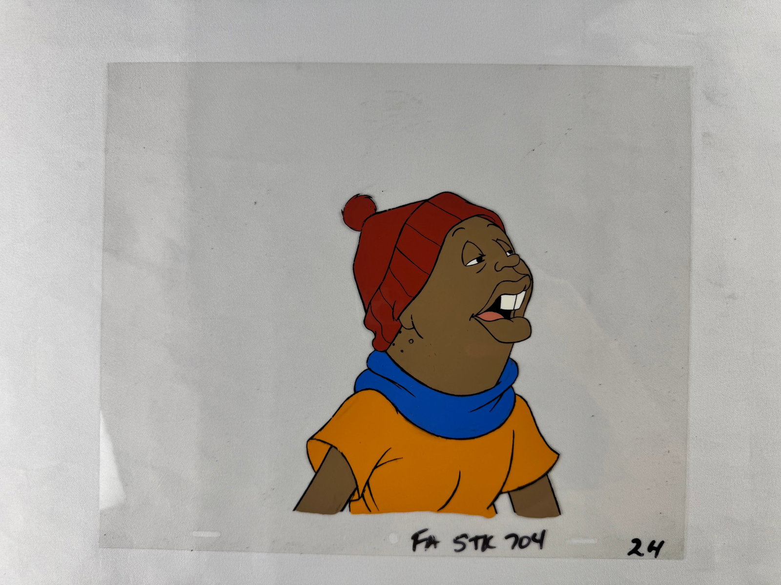 Fat Albert and the Cosby Kids Hand Painted Mushmouth Animation Production Cel: Hand-painted animation cel depicting Mushmouth from Fat Albert and the Cosby Kids. The animated television series originally aired from 1972 to 1985.