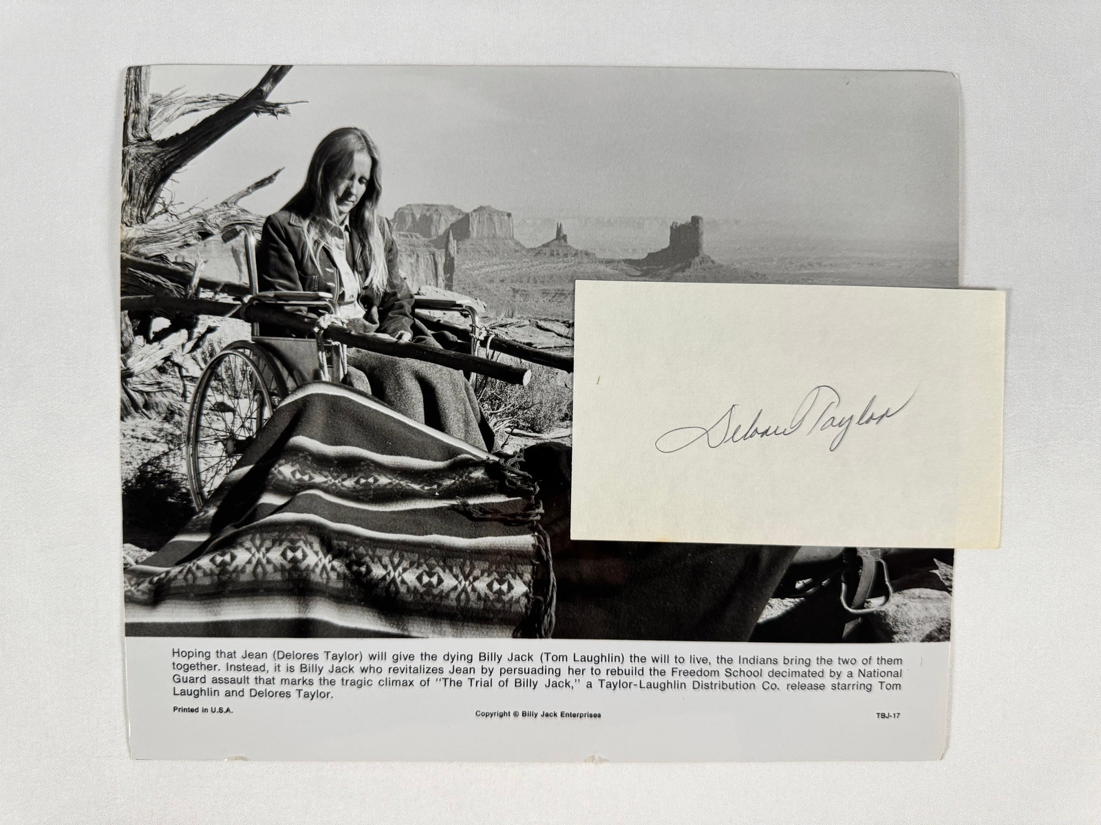 Delores Taylor Autograph Signed 8x10" Golden Age of Hollywood Photo: Delores Judith Taylor (September 27, 1932 – March 23, 2018) was an American film actor, screenwriter, and producer, known for her roles in the Billy Jack films of the 1970s.This Autograph came from 