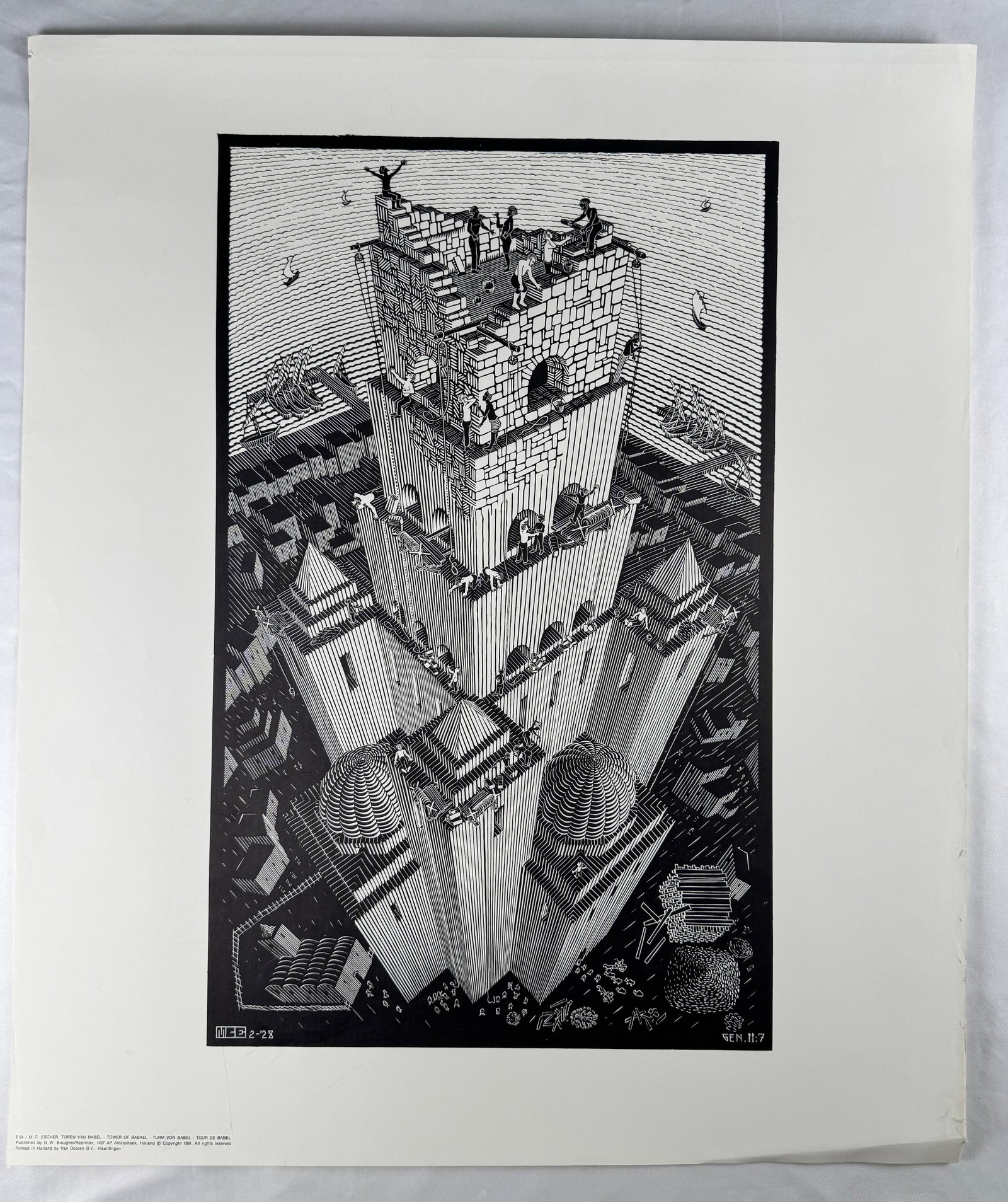 M.C. Escher Tower of Babel 1928 Graphic Art Poster 21.5x25.5" (1 of 6)