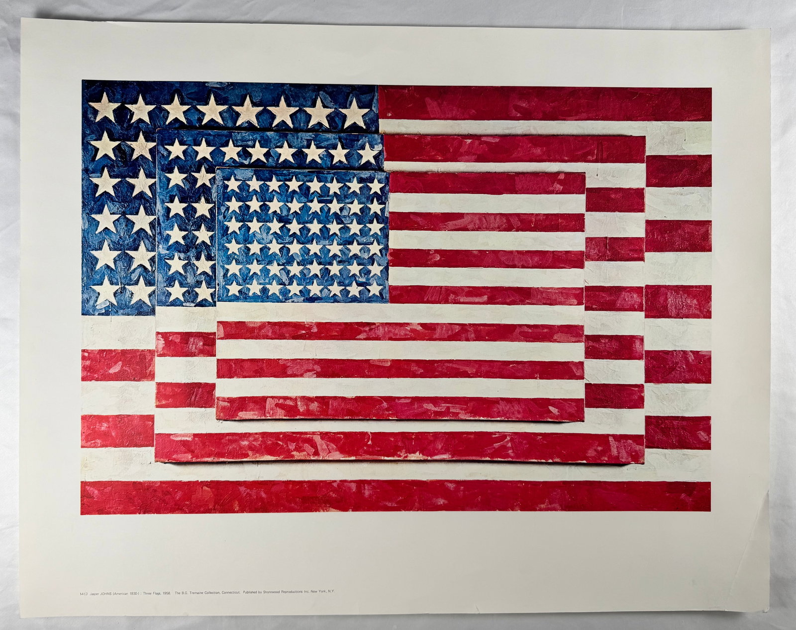 Jasper Johns Three Flags 1958 Whitney Museum American Flag Art Poster 28.5x22.5" (1 of 5)