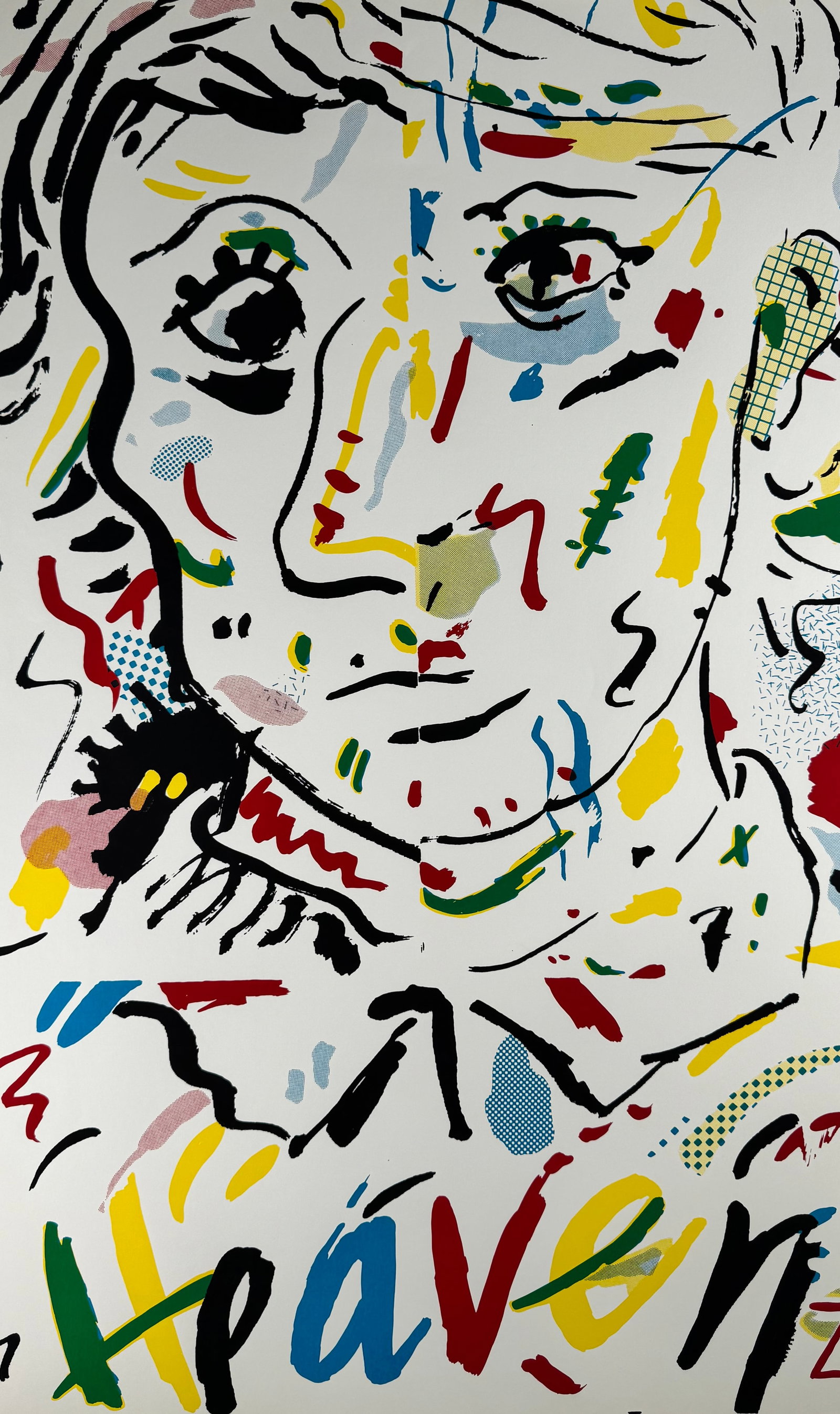 Bob Zoell Heaven Pop Art Female Portrait Serigraph 40x26": Print titled Heaven by Bob Zoell featuring a stylized female portrait in a graphic pop art composition. Includes the title integrated into the artwork.