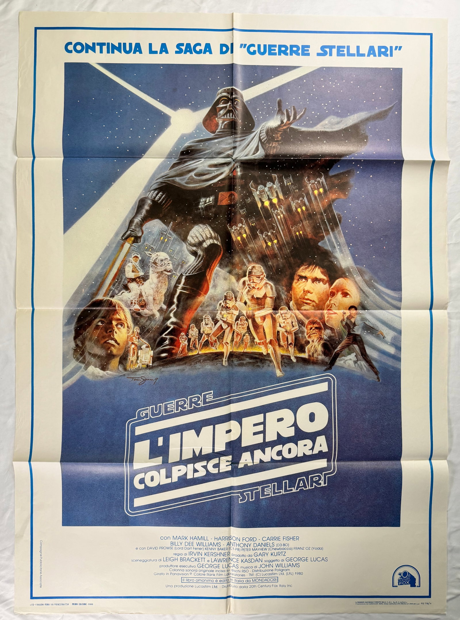 The Empire Strikes Back Star Wars Large Original 2 Fogli Italian 1P Folded Movie Poster 39x55": The Empire Strikes Back (also known as Star Wars: Episode V – The Empire Strikes Back) is a 1980 American epic space opera film directed by Irvin Kershner from a screenplay by Leigh Brackett and Law