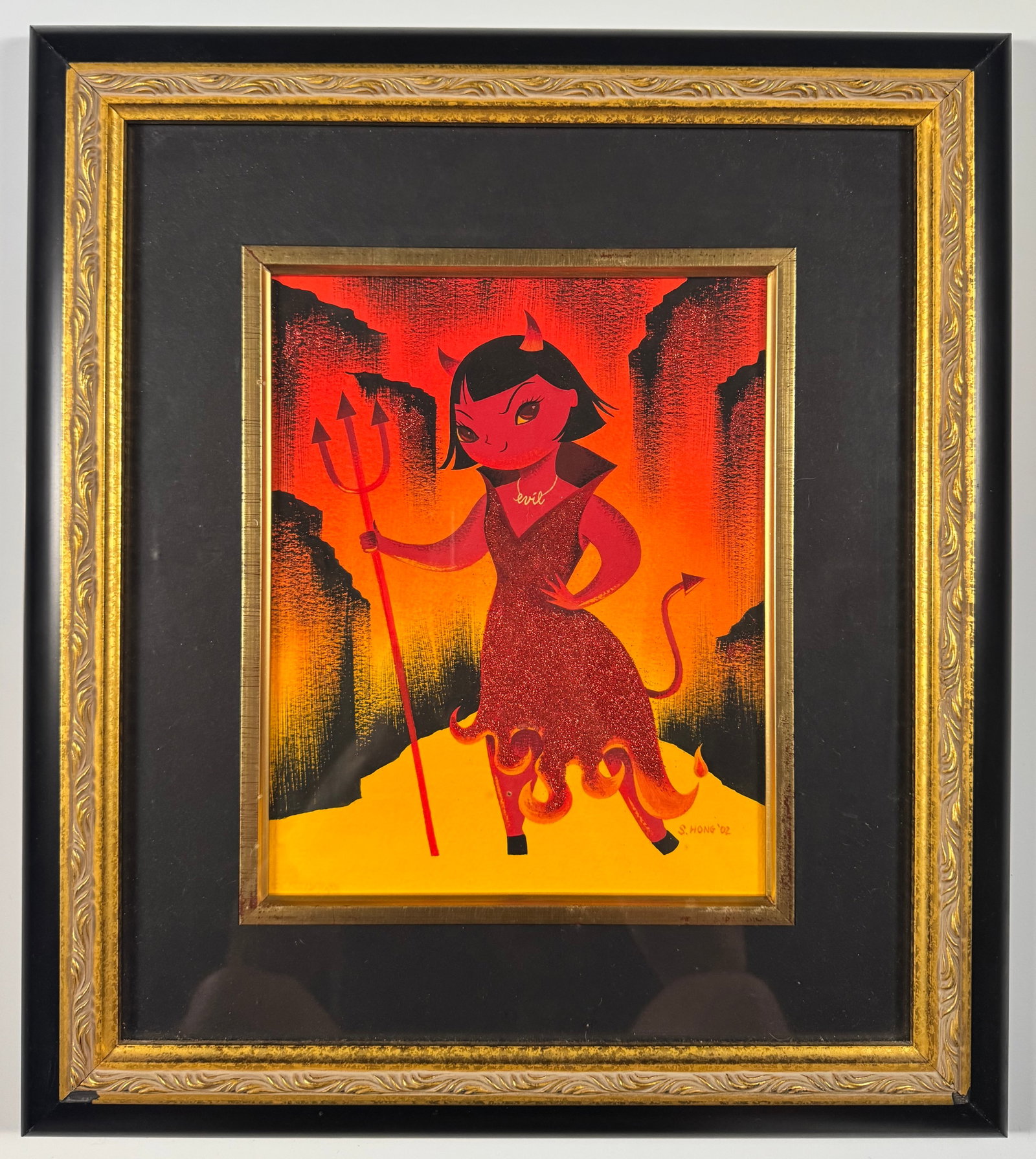 Seonna Hong Framed Devil Girl Pop Surrealist Painting 2002 8.5"x10" (1 of 5)