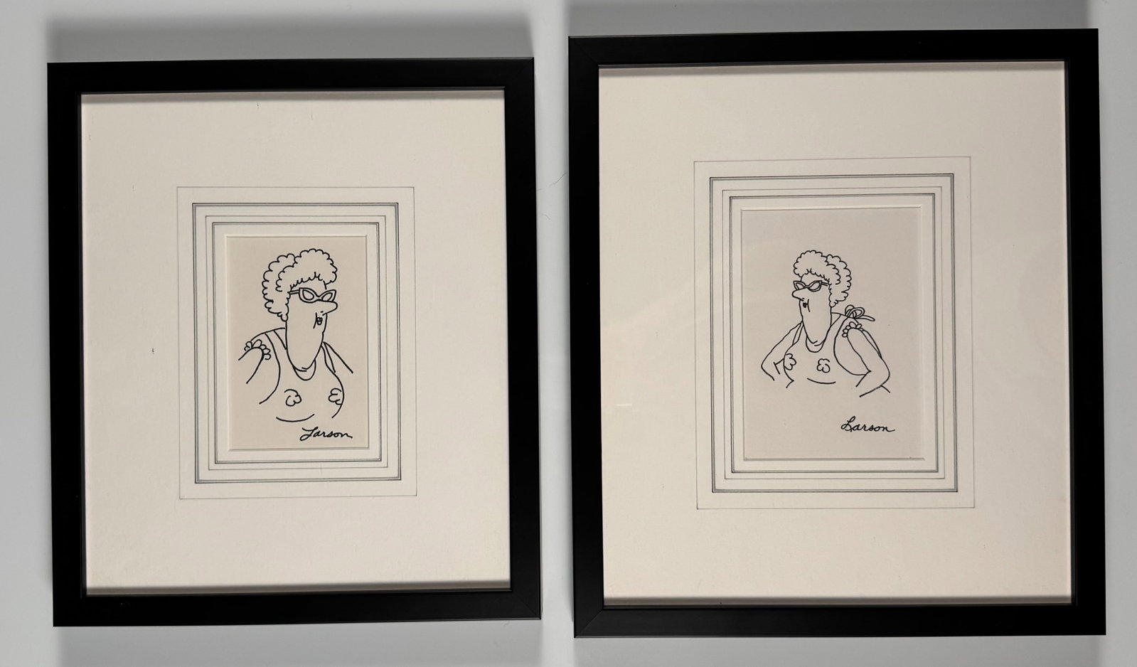 Gary Larson Hand Signed Original Cartoon Drawings Framed Pair with COA (1 of 9)