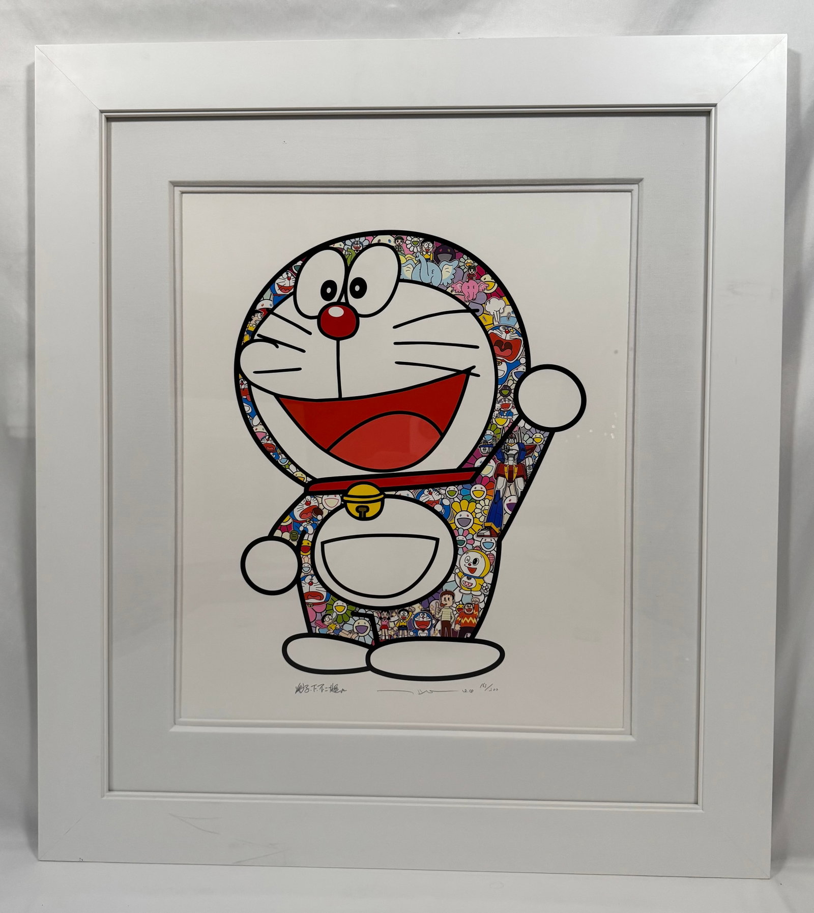 Doraemon: Hip Hip Hurrah! by Takashi Murakami Screenprint on Paper 2003 Signed Numbered 163/300: Takashi Murakami (??? ?, Murakami Takashi; born February 1, 1962) is a Japanese contemporary artist. He works in fine arts (such as painting and sculpture) as well as commercial media (such as fashion