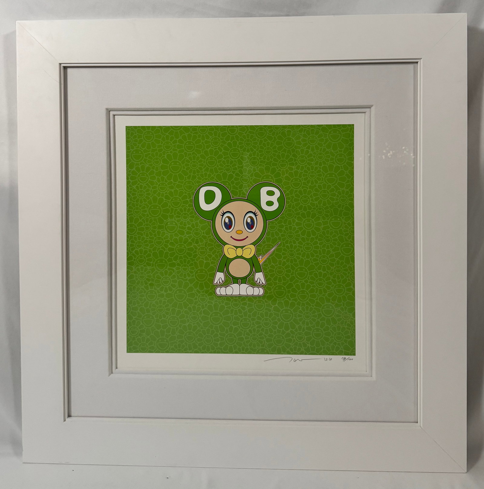 Green Green by Takashi Murakami 2020 Offset Lithograph Signed Numbered 14/100 Framed with COA: Takashi Murakami (??? ?, Murakami Takashi; born February 1, 1962) is a Japanese contemporary artist. He works in fine arts (such as painting and sculpture) as well as commercial media (such as fashion