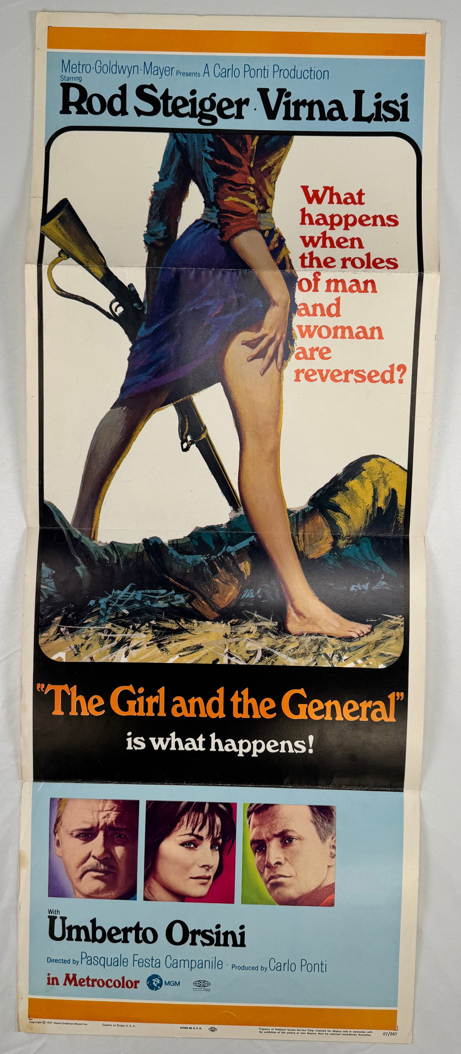 The Girl and the General (1967) Original Insert Movie Poster 14x36 Pasquale Festa Campanile Rod (1 of 5)