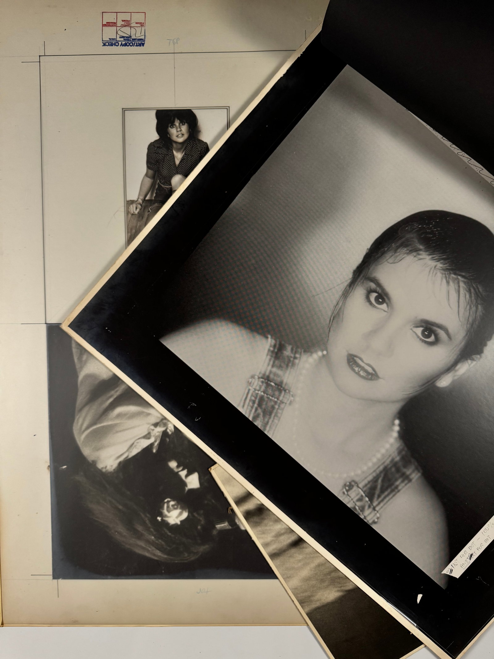 Linda Ronstadt Greatest Hits Original Album Production Proof Photograph Boards: Original production proof photograph boards featuring singer Linda Ronstadt tied to the cover imagery for her 1976 album Greatest Hits released on Asylum Records. The portrait photography was credited