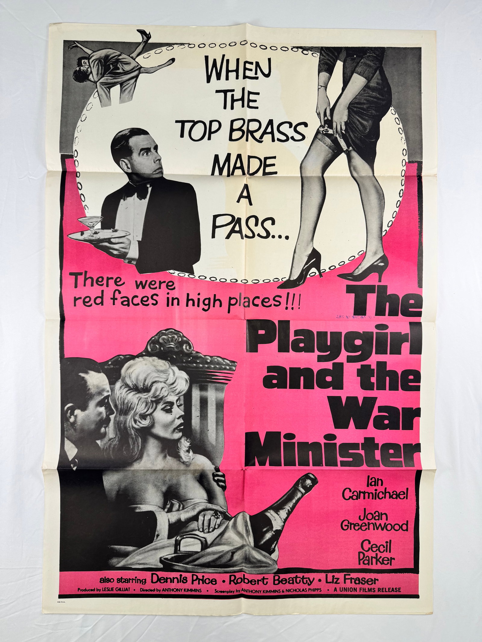 The Playgirl and the War Minister (1967) Original One Sheet Movie Poster Anthony Kimmins Ian: The Playgirl and the War Minister is a 1967 British comedy directed by Anthony Kimmins and starring Ian Carmichael, Joan Greenwood, and Cecil Parker. This poster features black-and-white photographic 