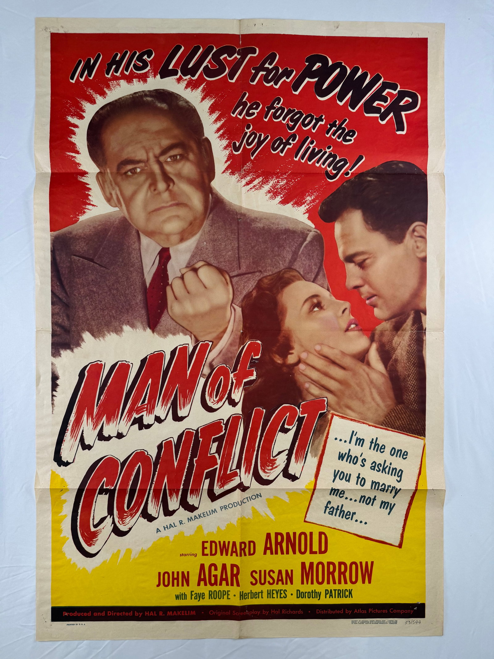 Man of Conflict (1953) Original One Sheet Movie Poster Hal R Makelim Edward Arnold (1 of 5)
