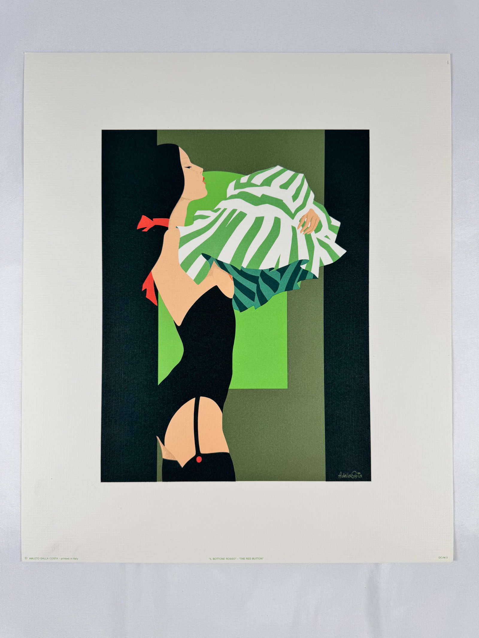 Amleto Dalla Costa "The Red Hat" Original Illustration 12.5x15 Italian Female Form Art Print: Amleto Dalla Costa (1929–2024) was a Milan-born Italian artist whose elegant, graphic style bridged poster design, printmaking, and figurative fine art. Trained in the visual arts during Italy’s p