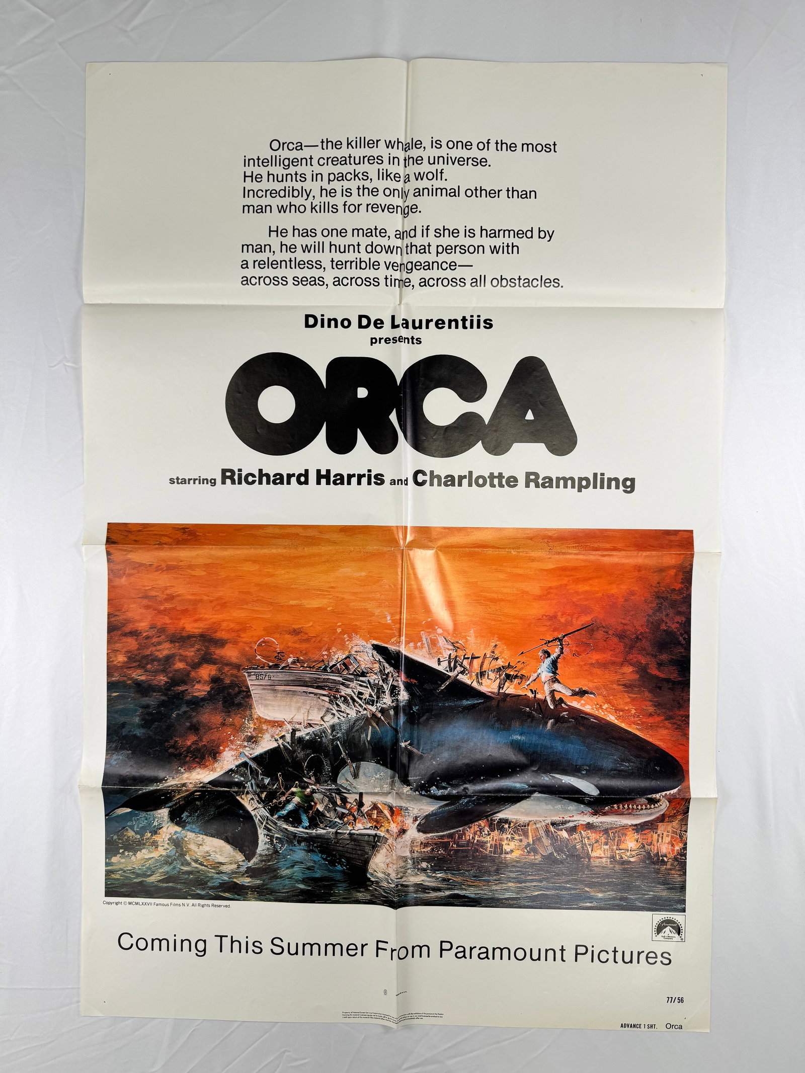 Orca (1977) Original One Sheet Movie Poster Michael Anderson Richard Harris (1 of 7)