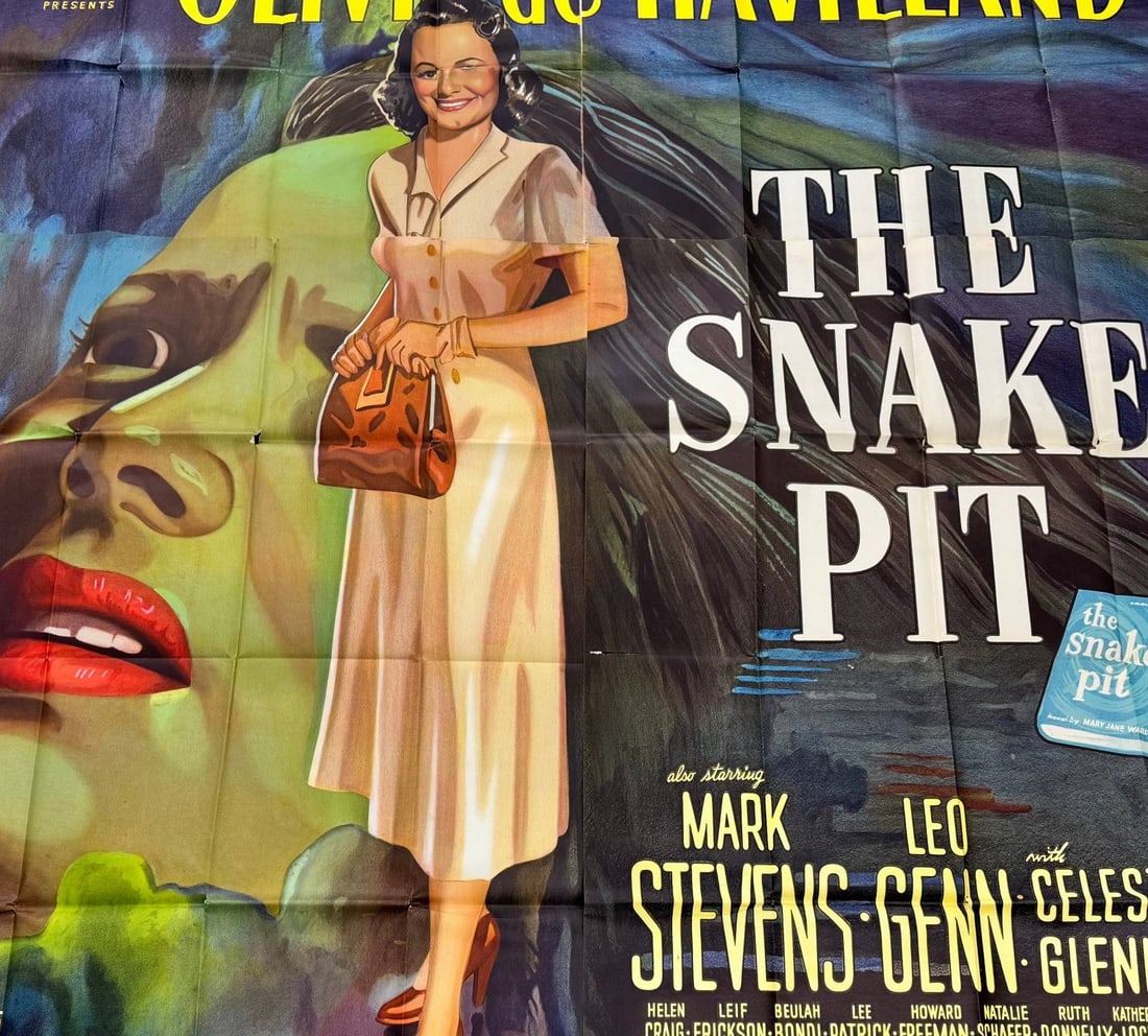 The Snake Pit 1949 6 Sheet Poster HUGE 81 x 81 Olivia de Havilland: Original 1948 six sheet poster for The Snake Pit directed by Anatole Litvak. Stars Olivia de Havilland and Mark Stevens.