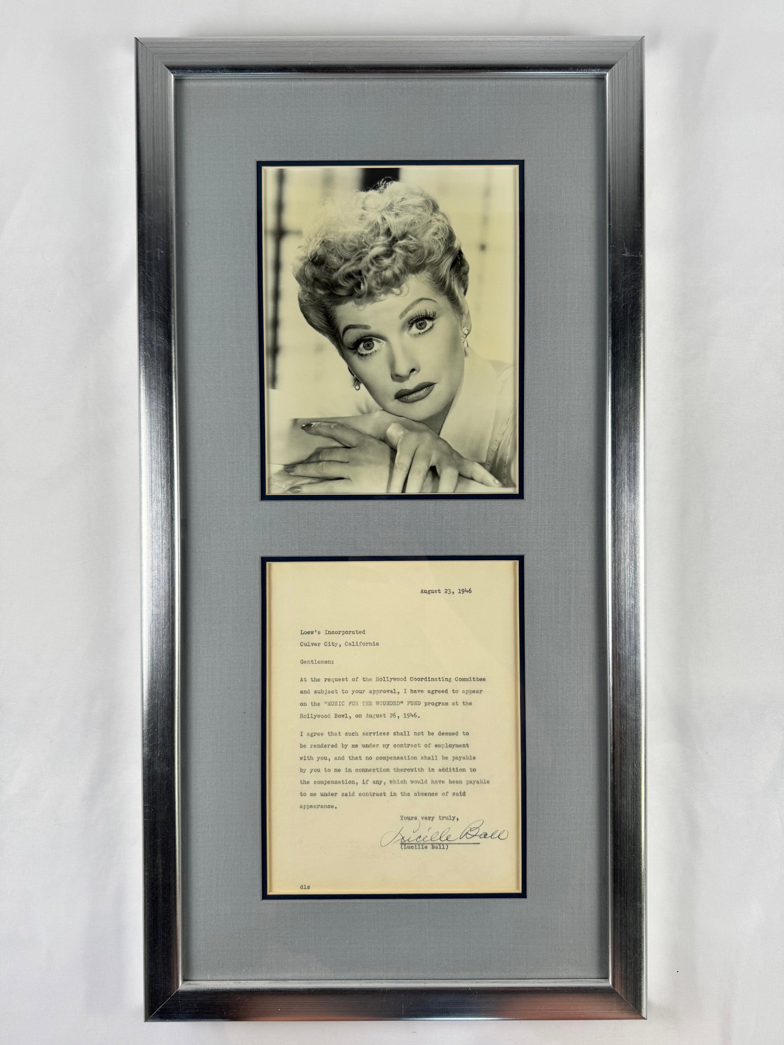 Lucille Ball Signed Letter & Photo 1946 Framed Display Hollywood Memorabilia (1 of 5)