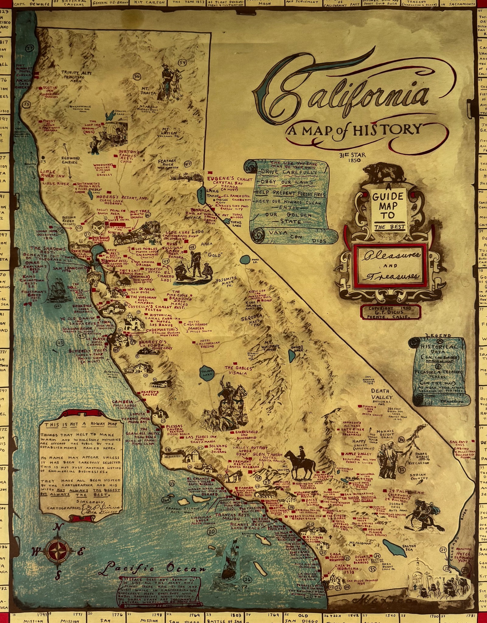 Garner Parker G.P. Dicus California Pictorial Map of History 1954 (1 of 6)