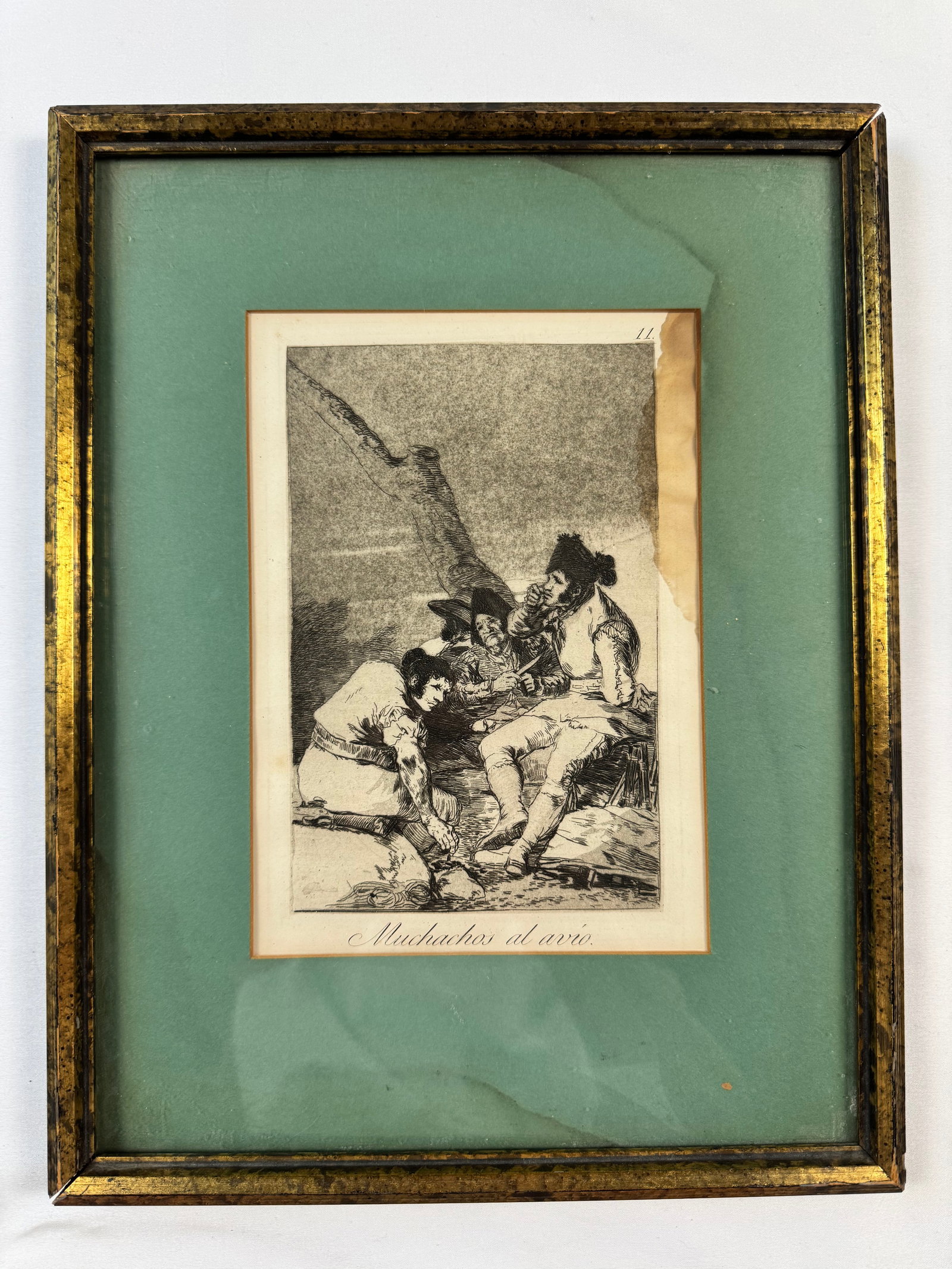 Framed Francisco Goya Etching 1799 Muchachos al avio First Limited Edition Mat 11.5x8.25" (Damaged): Francisco José de Goya y Lucientes (30 March 1746 – 16 April 1828) was a Spanish romantic painter and printmaker. He is considered the most important Spanish artist of the late 18th and early 19th 