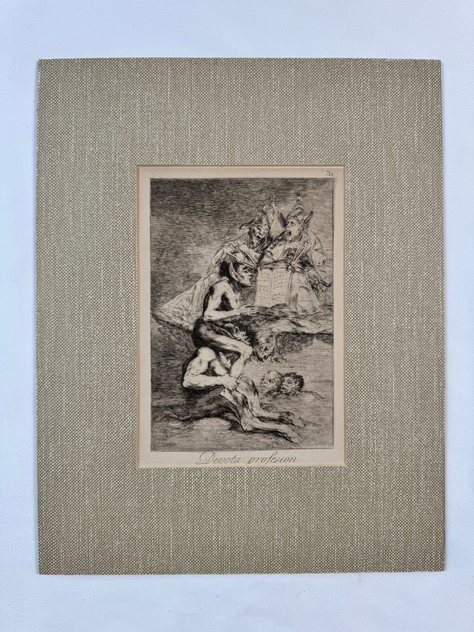 Devota Profession by Francisco Goya 1799 Etching First Limited Edition Mat 11.5x8.25": Francisco José de Goya y Lucientes (30 March 1746 – 16 April 1828) was a Spanish romantic painter and printmaker. He is considered the most important Spanish artist of the late 18th and early 19th 