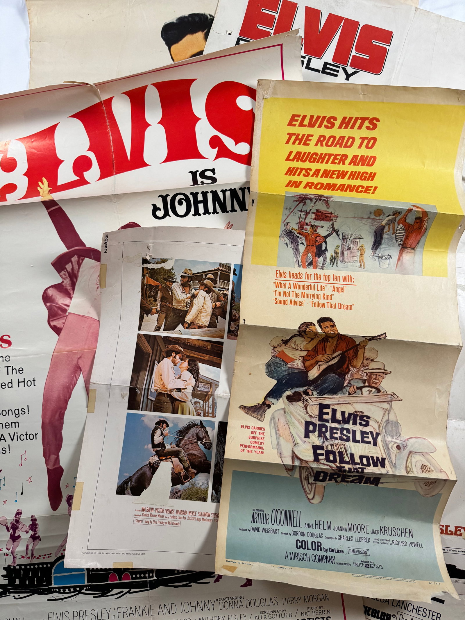 Lot of Elvis Posters and Lobby Cards Follow That Dream, Charro, Frankie and Johnny, Flaming Star (1 of 9)