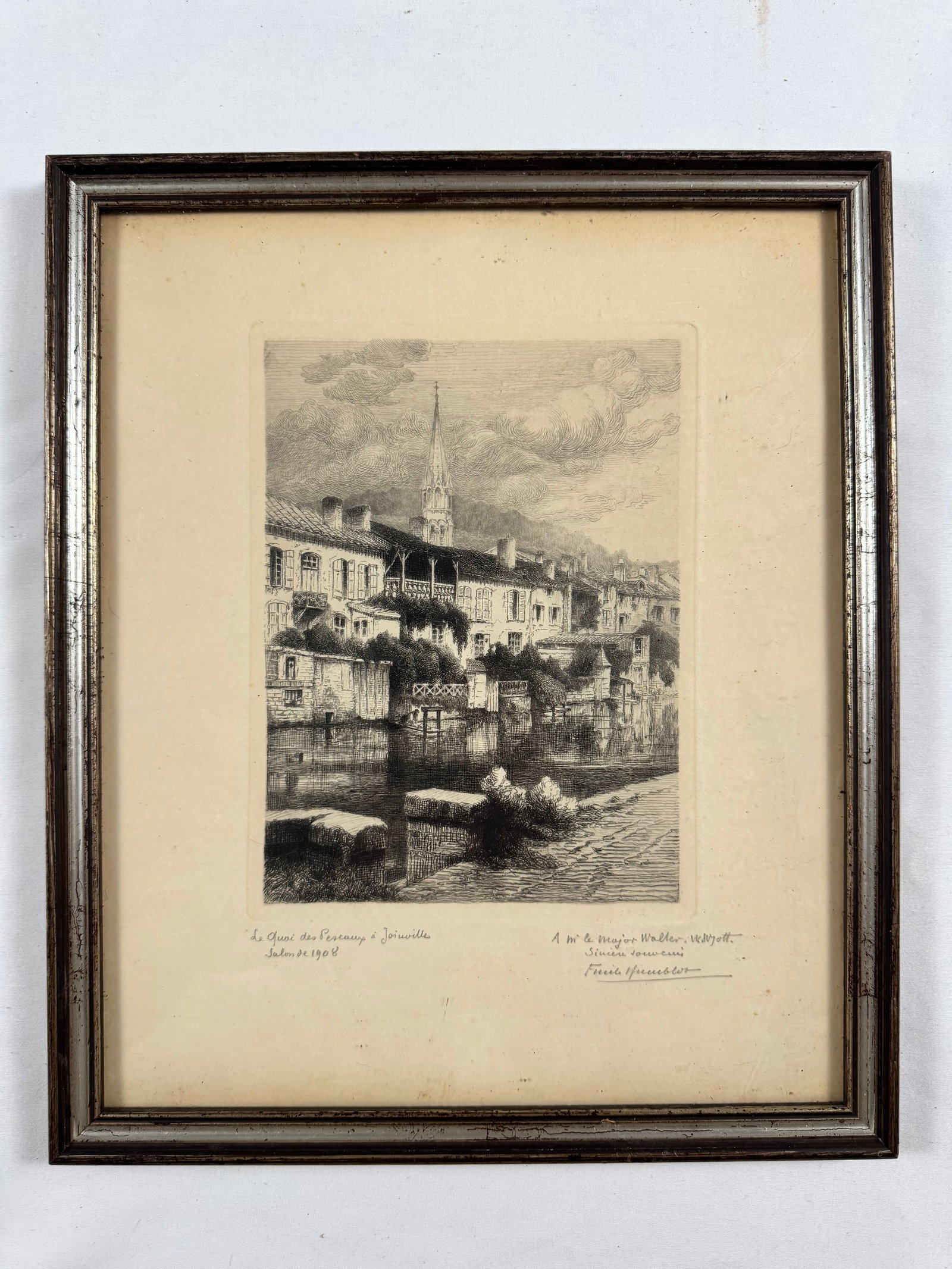 Emile Humblot Le Quai des Pescaux a Joinville Etching Signed Framed 10x12 (12) (1 of 6)