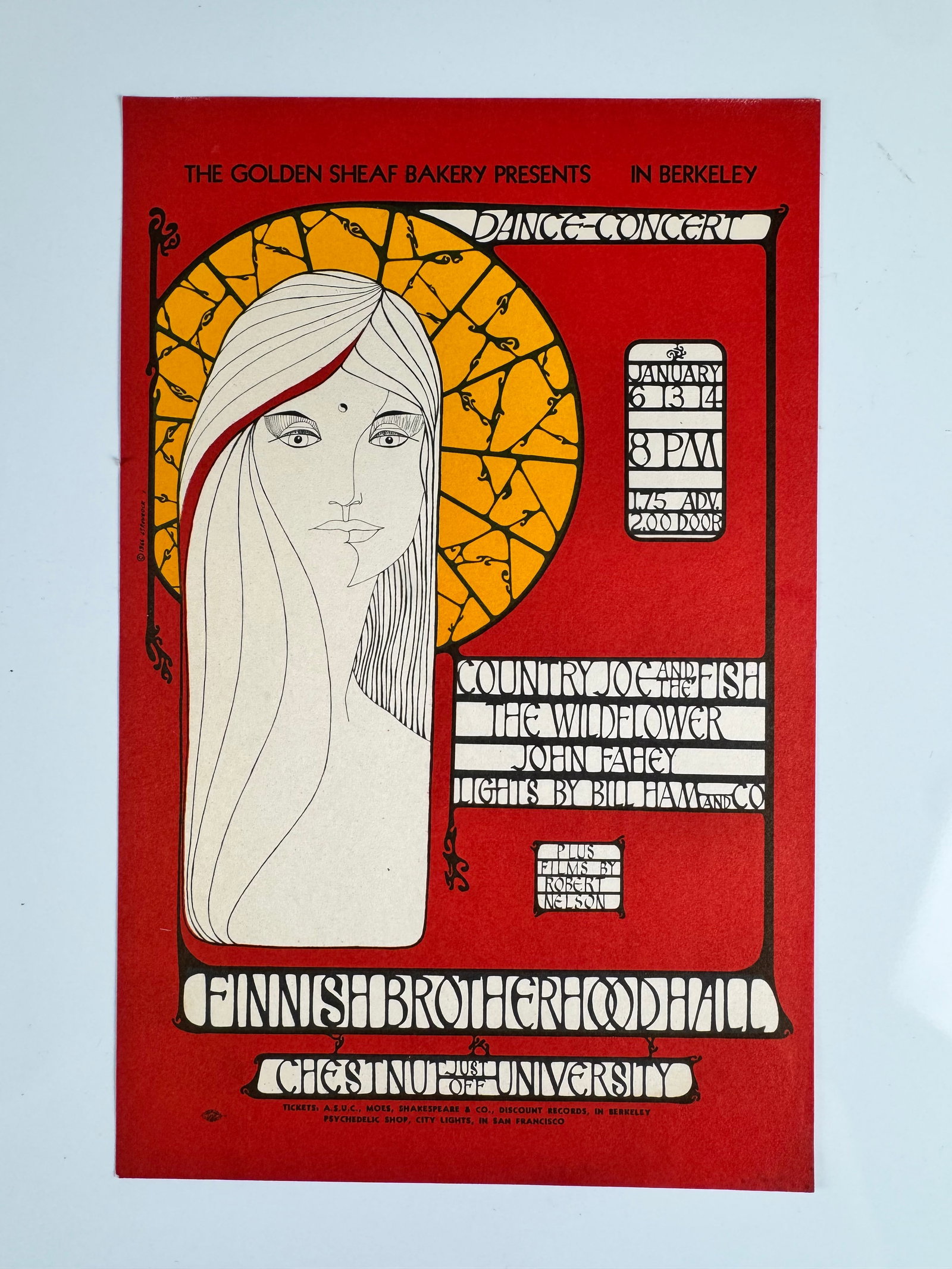 Country Joe & The Fish Wildflower John Fahey Finnish Brotherhood Hall Berkeley 1967 Flyer (1 of 5)