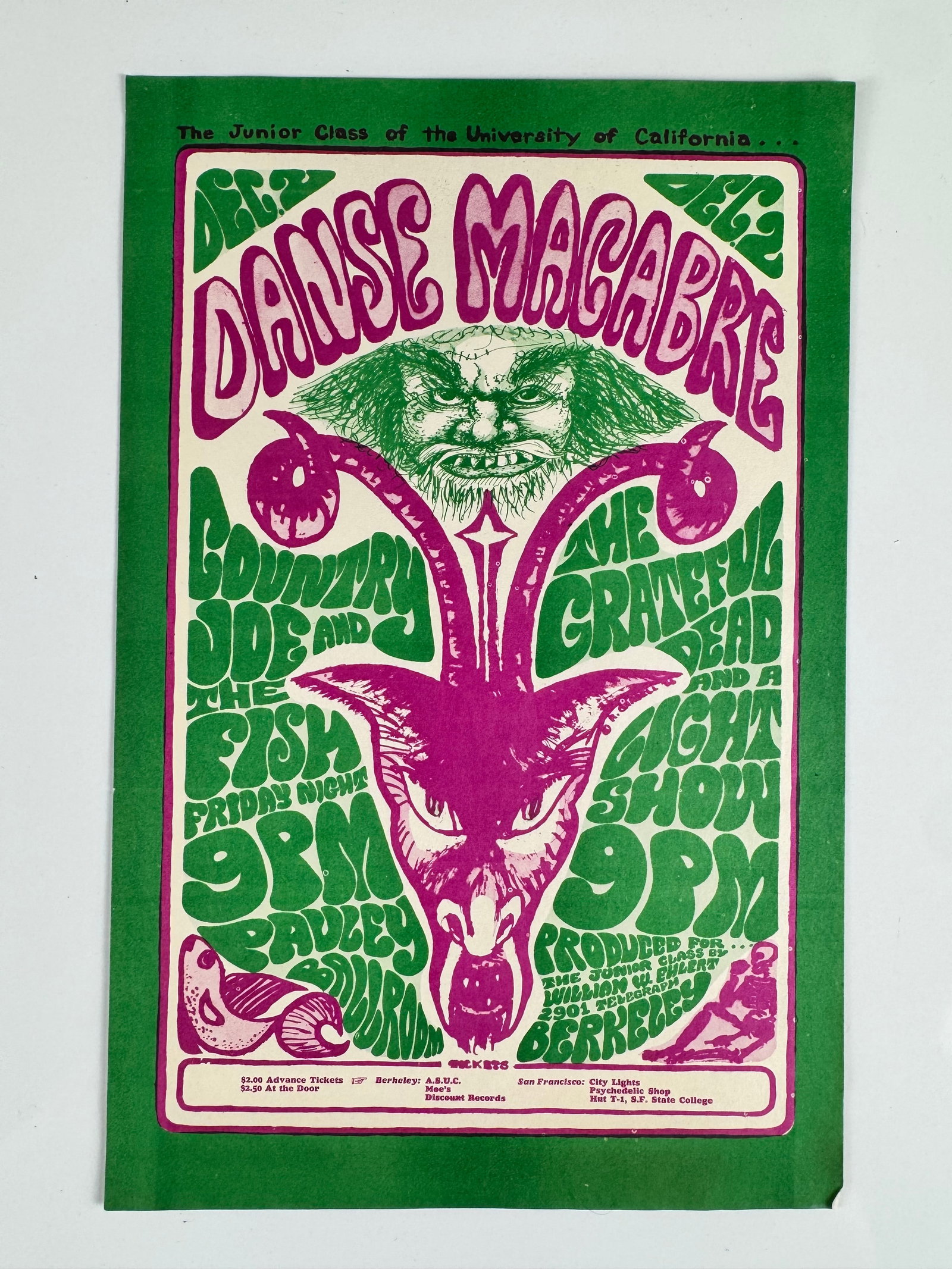 Grateful Dead Country Joe & The Fish Danse Macabre Pauley Ballroom Berkeley 1966 Flyer (1 of 5)
