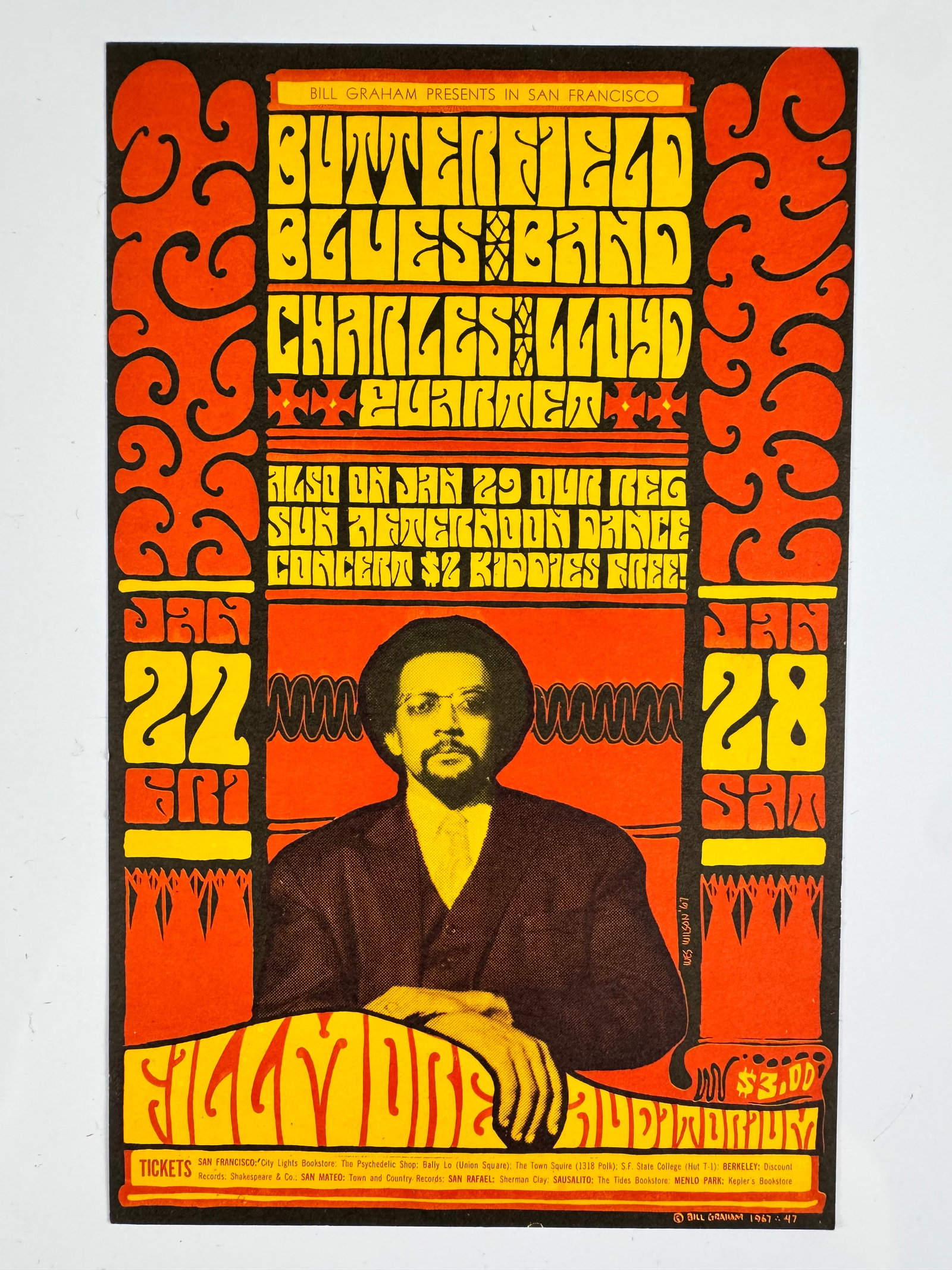 BG-47 Butterfield Blues Band Charles Lloyd Fillmore Auditorium 1967 Postcard Wes Wilson (1 of 5)