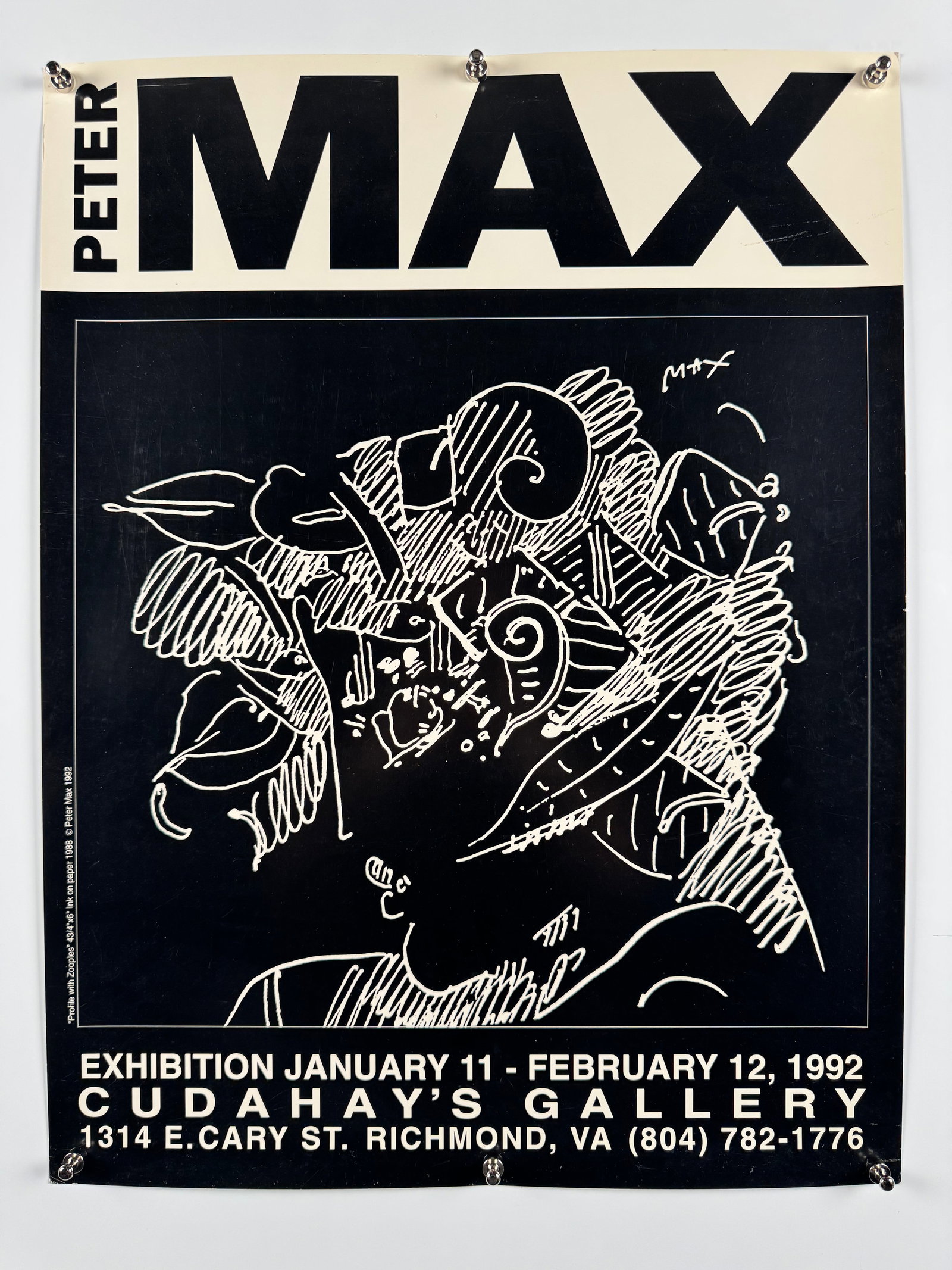 Peter Max Profile with Zooples 1992 Cudahys Gallery Signed Exhibition Poster Pop Art (1 of 5)