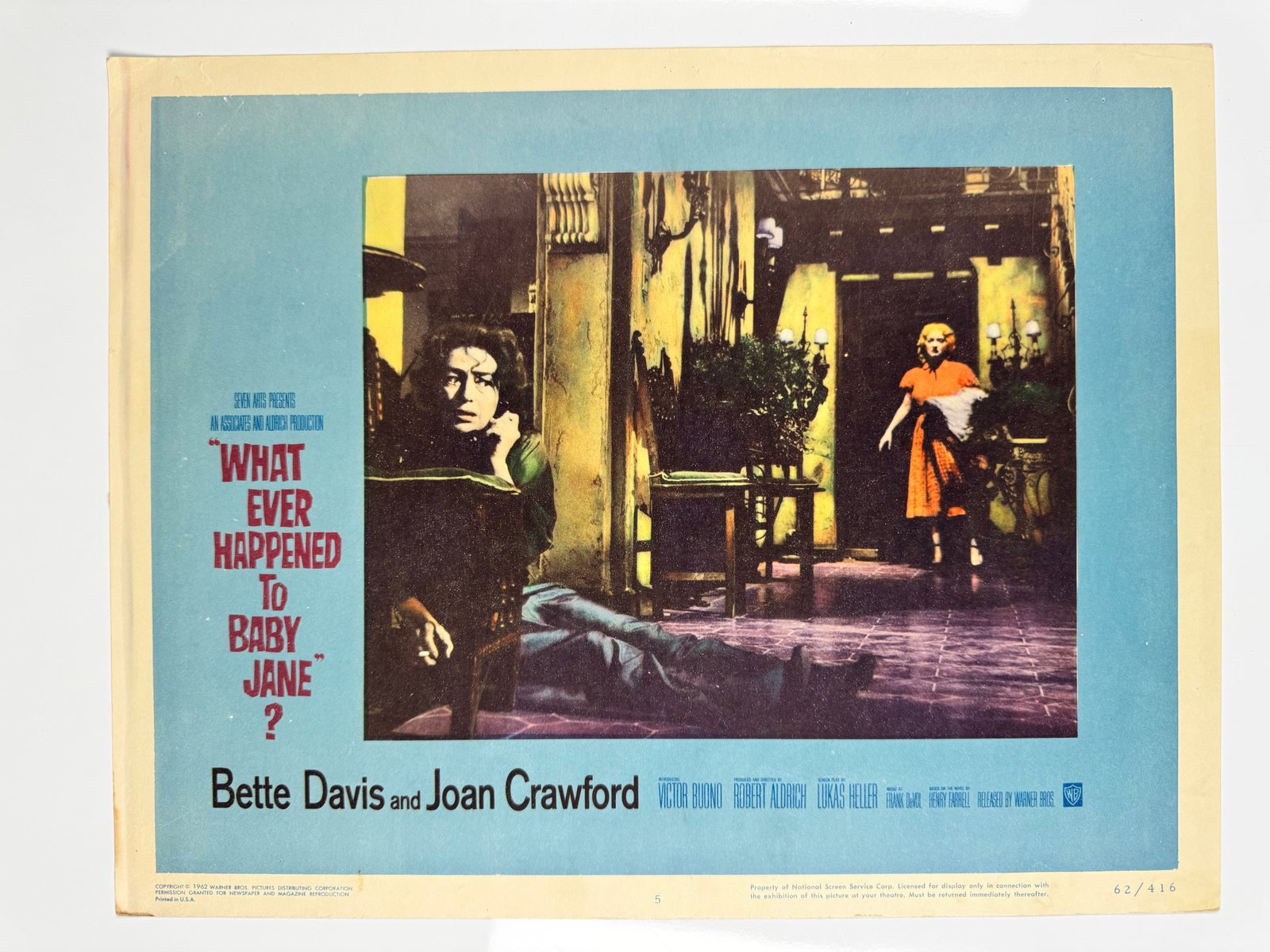 Whatever Happened to Baby Jane 1962 Original US Lobby Card No. 5 Bette Davis Joan Crawford: Whatever Happened to Baby Jane is a 1962 American psychological thriller film produced and directed by Robert Aldrich, starring Bette Davis and Joan Crawford. The screenplay by Lukas Heller is based o
