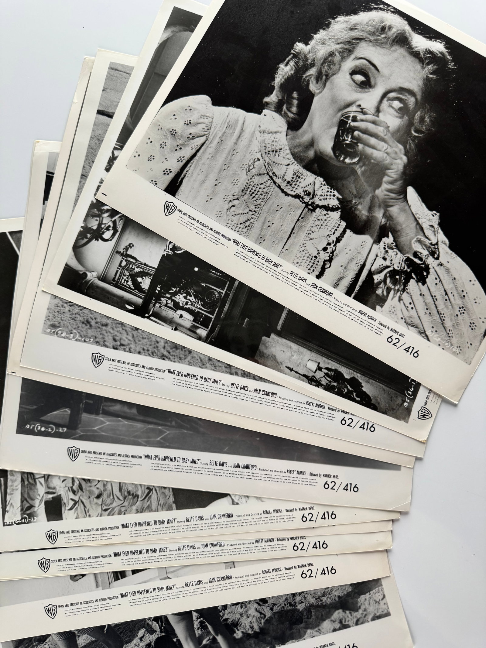 Whatever Happened to Baby Jane 1962 Lot of 12 Warner Bros Studio Promotional Stills Bette Davis: Whatever Happened to Baby Jane is a 1962 American psychological thriller film produced and directed by Robert Aldrich, starring Bette Davis and Joan Crawford. The screenplay by Lukas Heller is based o
