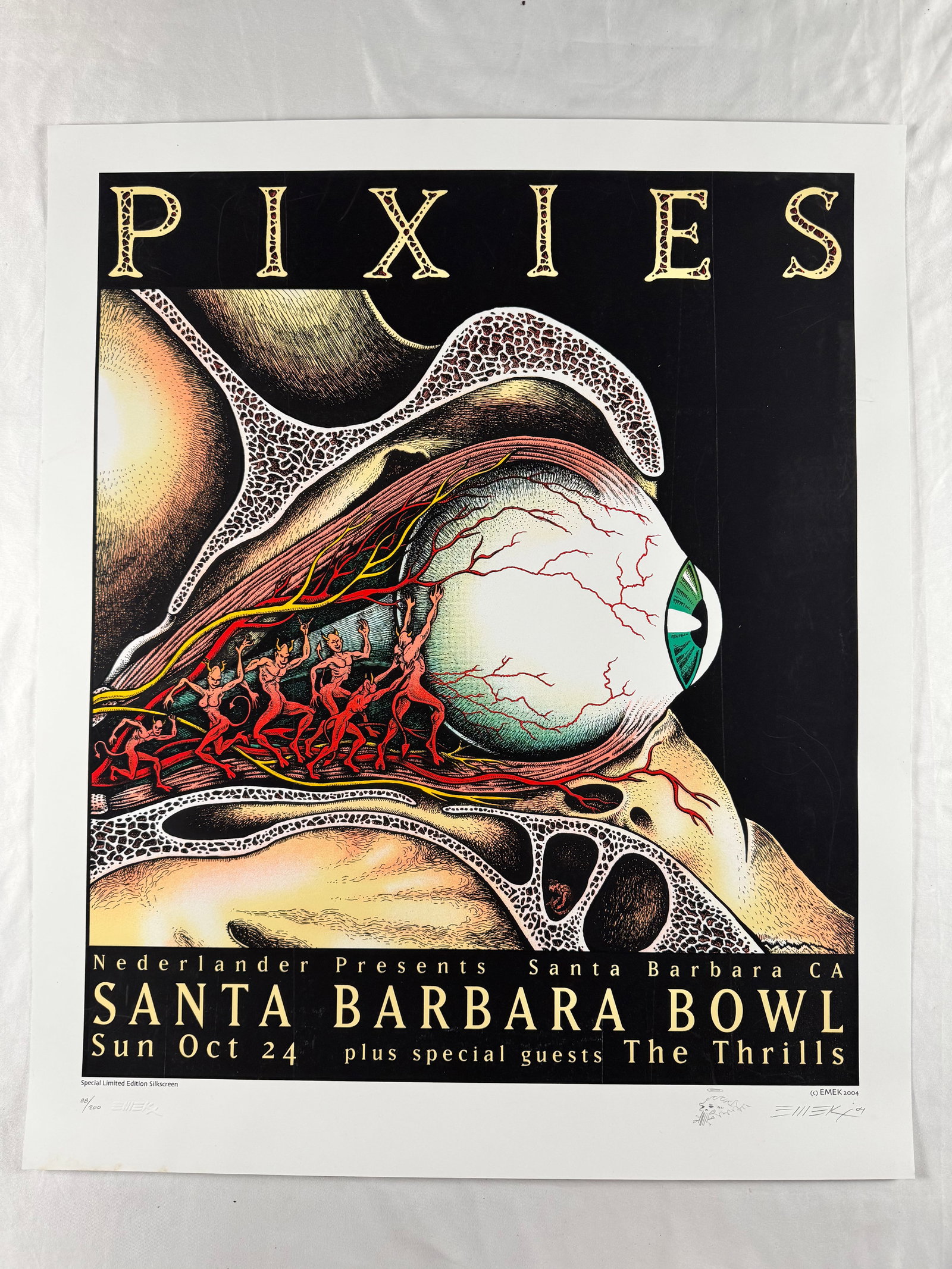 Pixies by EMEK 2004 Signed Numbered 88/200 Silkscreen Concert Poster Santa Barbara Bowl (1 of 6)