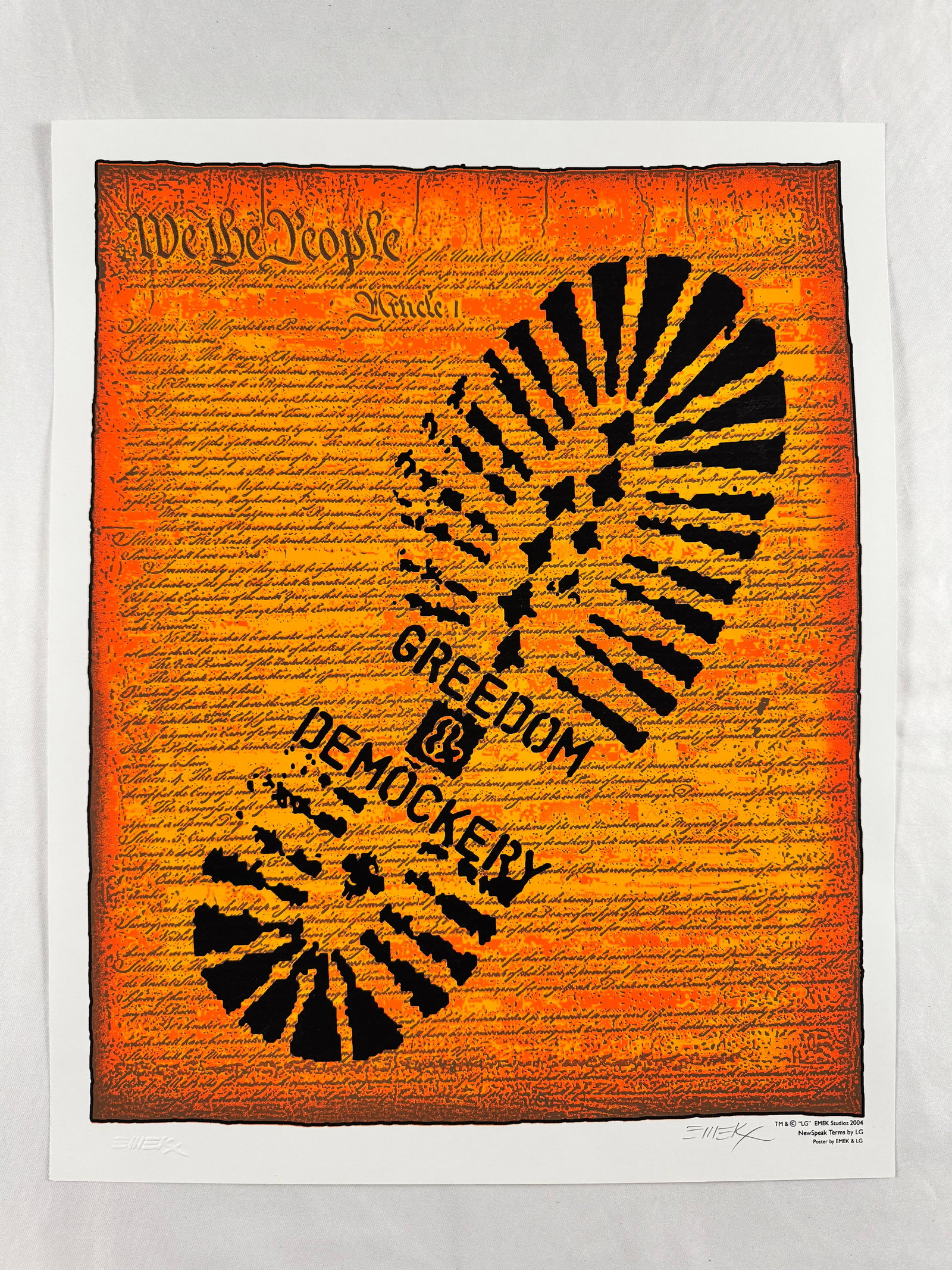 EMEK Newspeak Terms Greed & Demockery 2004 LG Studios Signed Art Print Political Satire (1 of 5)