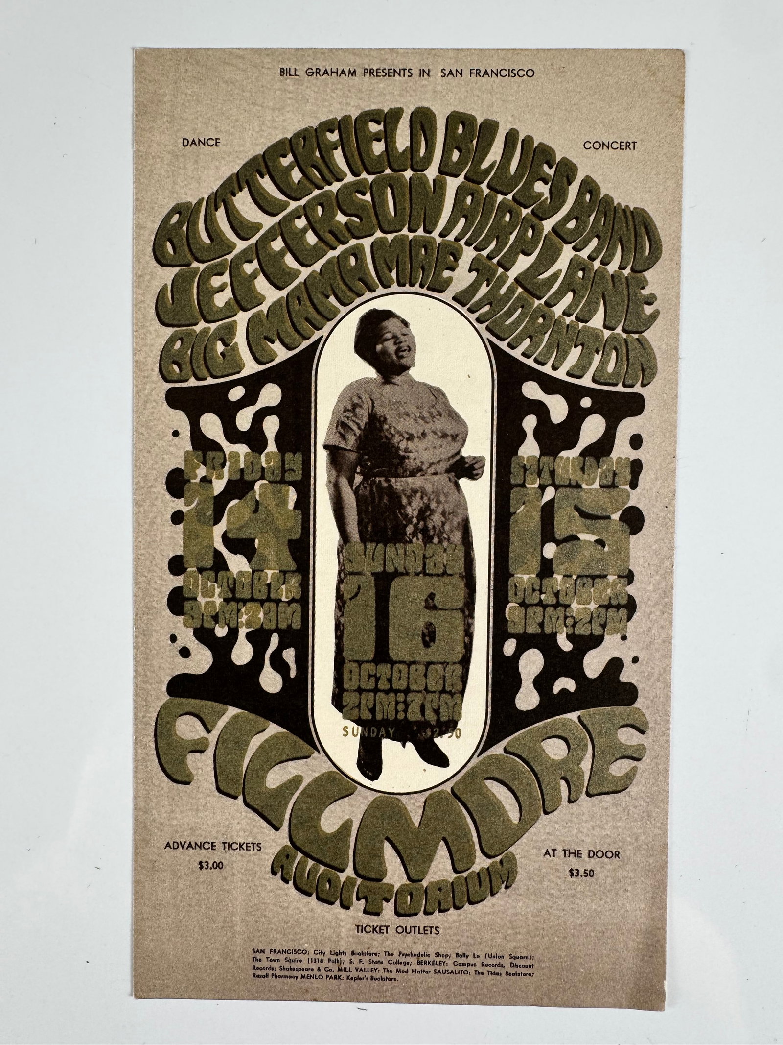 BG-32 Butterfield Blues Band Jefferson Airplane Big Mama Thornton 1966 Postcard Wes Wilson (1 of 5)