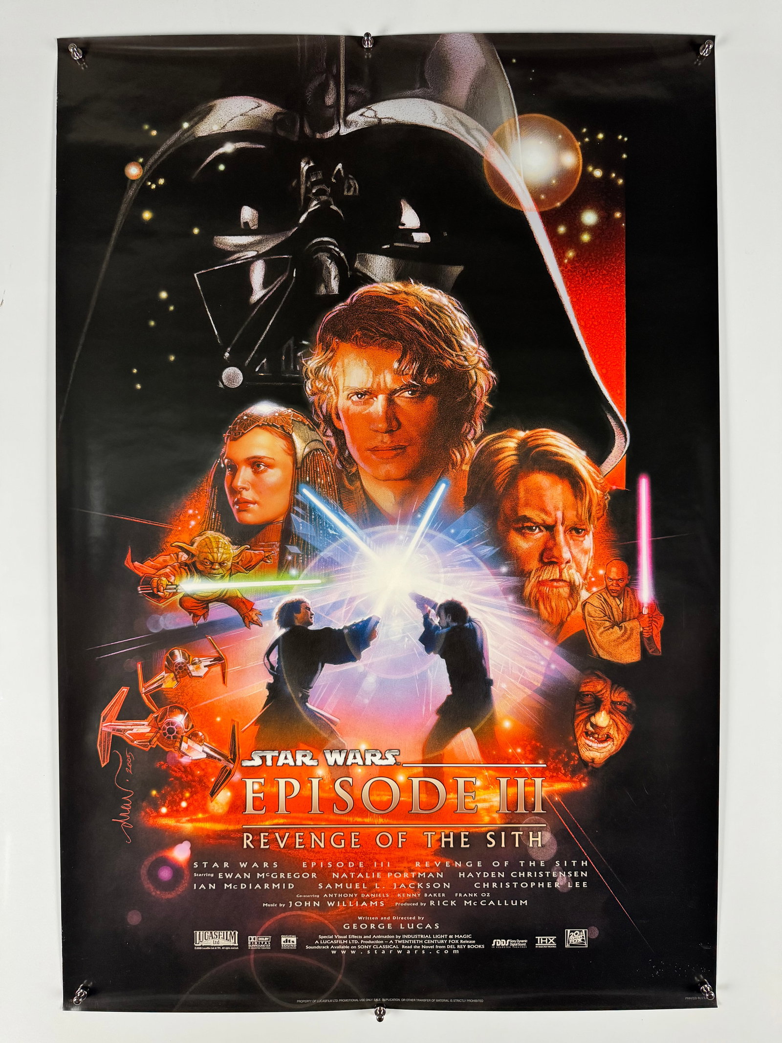 Star Wars Episode III Revenge of the Sith 2005 Original Movie Poster Drew Struzan Art: Star Wars Episode III Revenge of the Sith is a 2005 American epic space opera film written and directed by George Lucas. It stars Ewan McGregor, Natalie Portman, Hayden Christensen, Ian McDiarmid, Sam