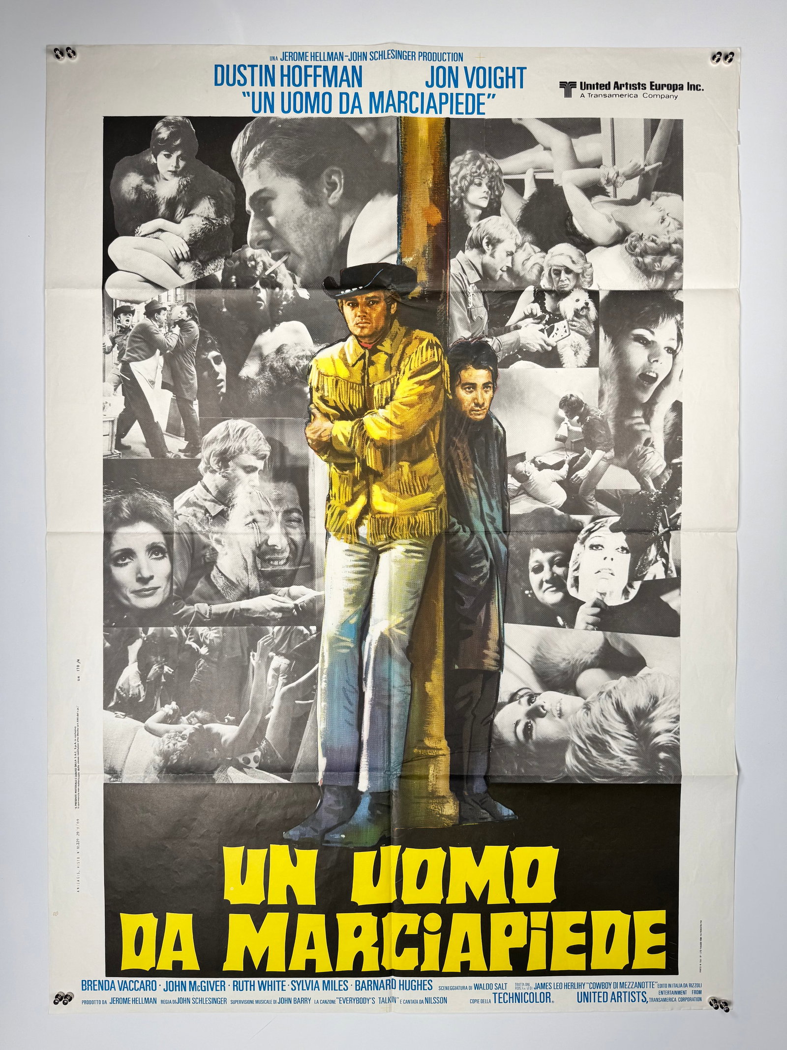 Midnight Cowboy 1969 Original Italian 2 Fogli Movie Poster Dustin Hoffman Jon Voight: Original Italian 2 Fogli poster for Midnight Cowboy (1969), directed by John Schlesinger and starring Dustin Hoffman and Jon Voight. Winner of the Academy Award for Best Picture. Measures approximatel