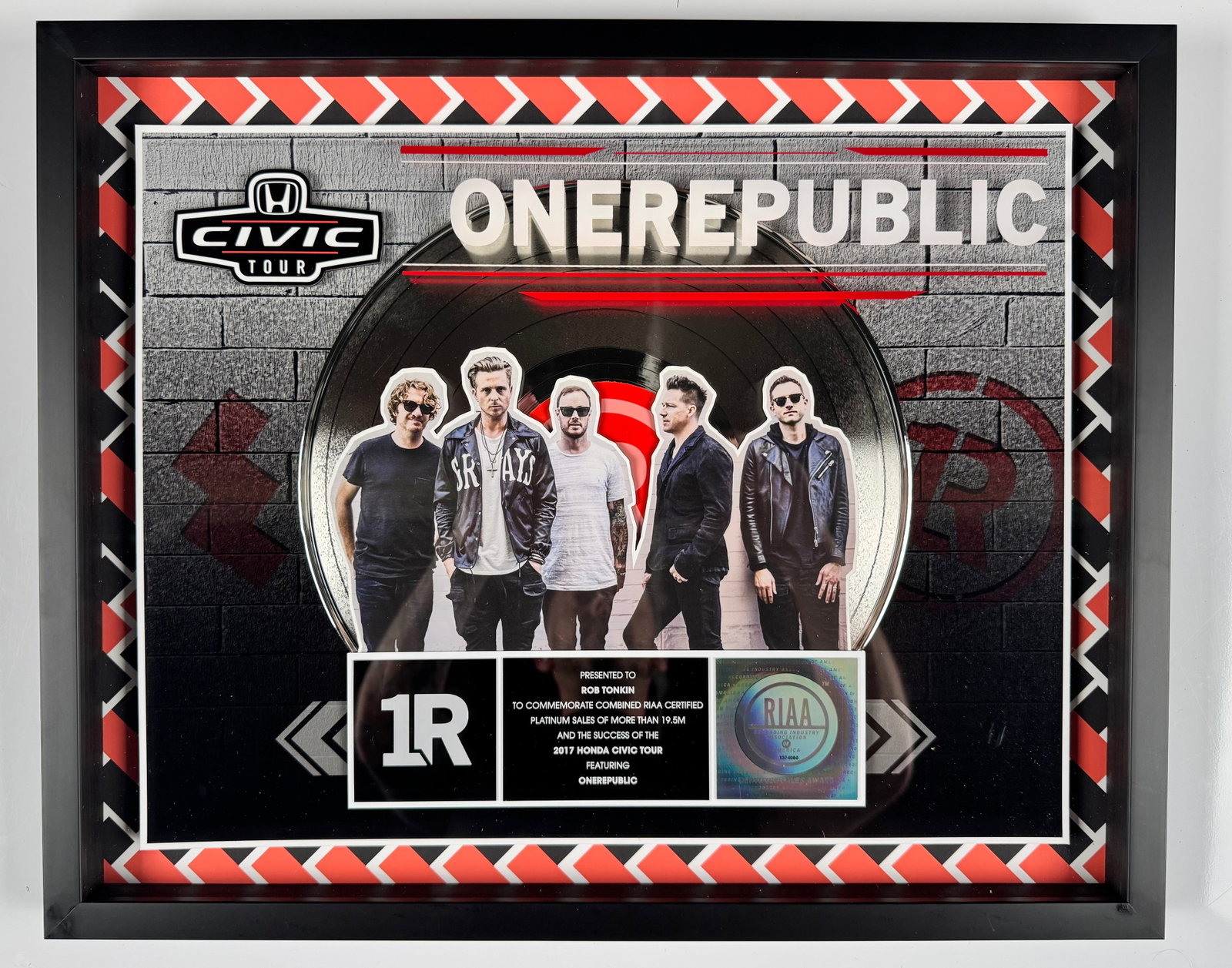 OneRepublic 2017 Honda Civic Tour RIAA 19.5 Million Sales Platinum Record Award (1 of 6)