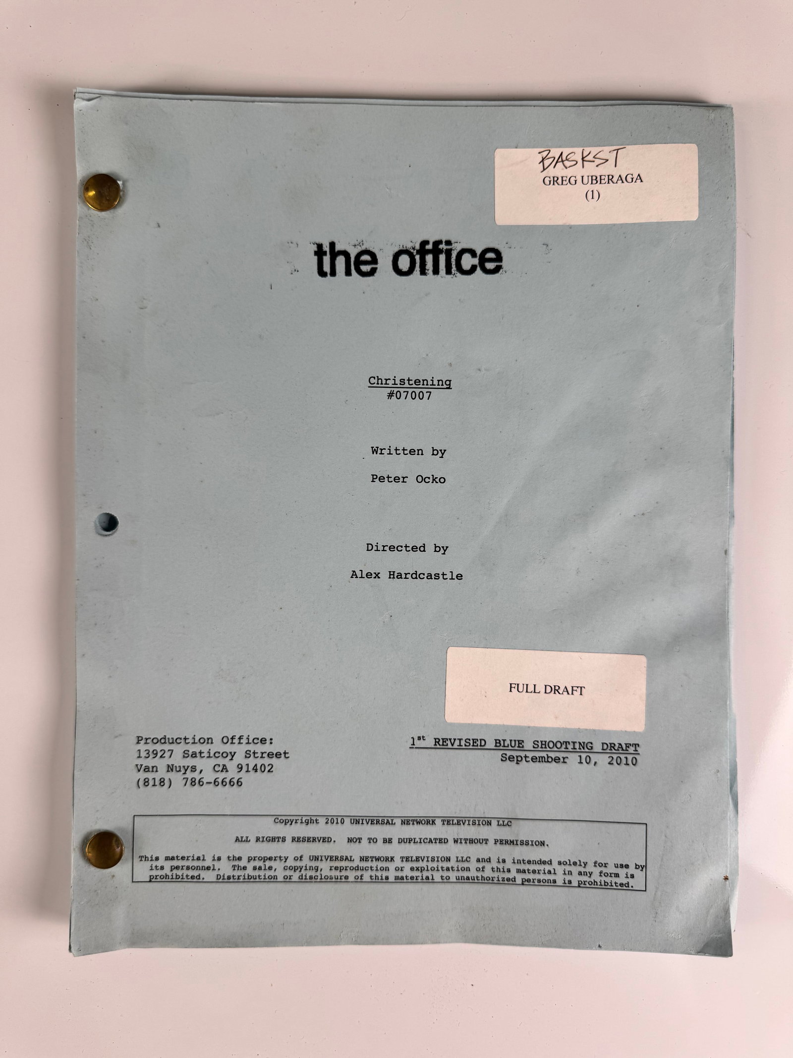 The Office Christening 2010 TV Script Steve Carell Rainn Wilson NBC: The Office episode Christening is the seventh episode of the seventh season of the American mockumentary comedy series. Written by Peter Ocko and directed by Alex Hardcastle, the episode features main