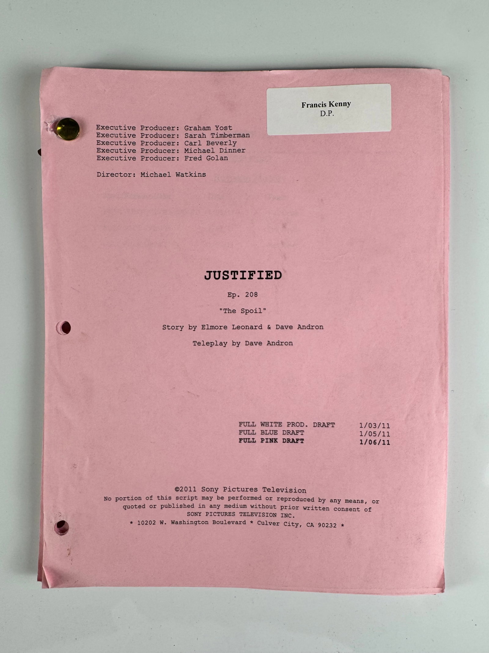 Justified The Spoil 2011 TV Script Timothy Olyphant FX Series (1 of 6)