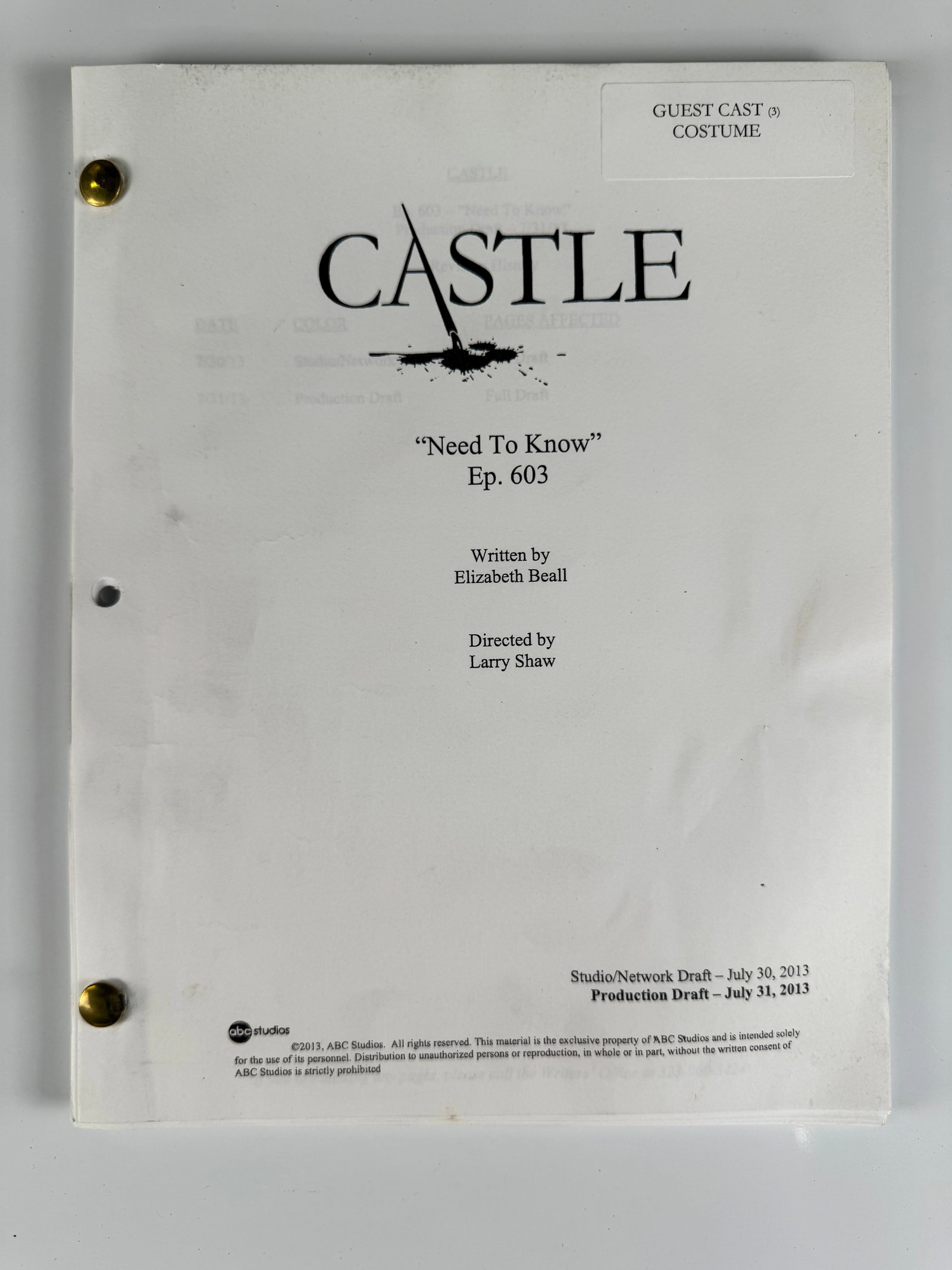 Castle Need to Know 2013 TV Script Nathan Fillion ABC Series (1 of 5)