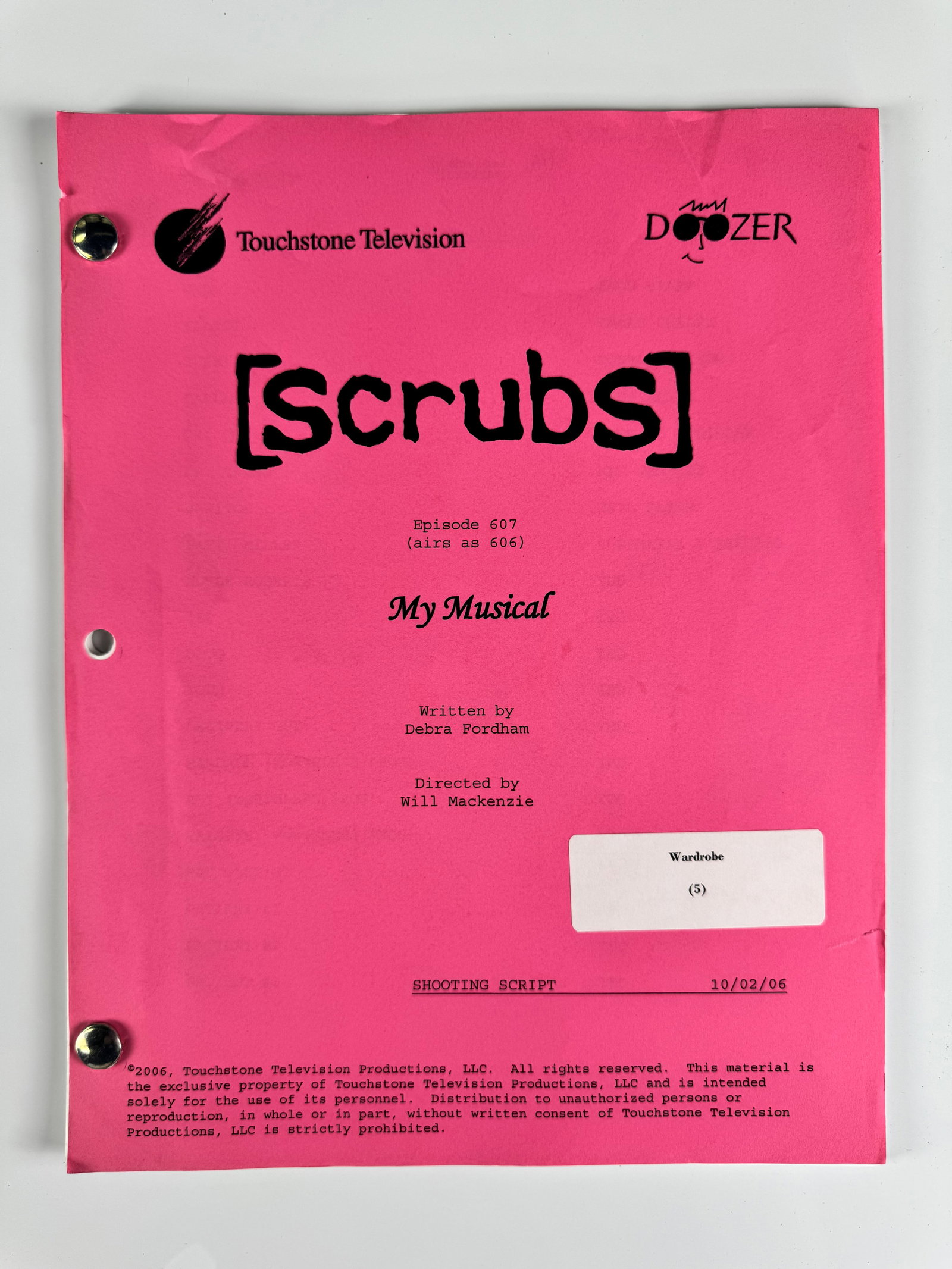 Scrubs My Musical 2006 TV Shooting Script Zach Braff NBC (1 of 5)