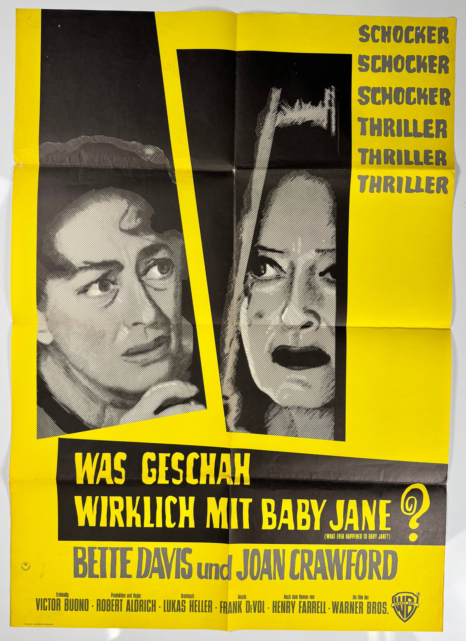1962 What Ever Happened to Baby Jane West German Movie Poster Bette Davis Joan Crawford (1 of 6)