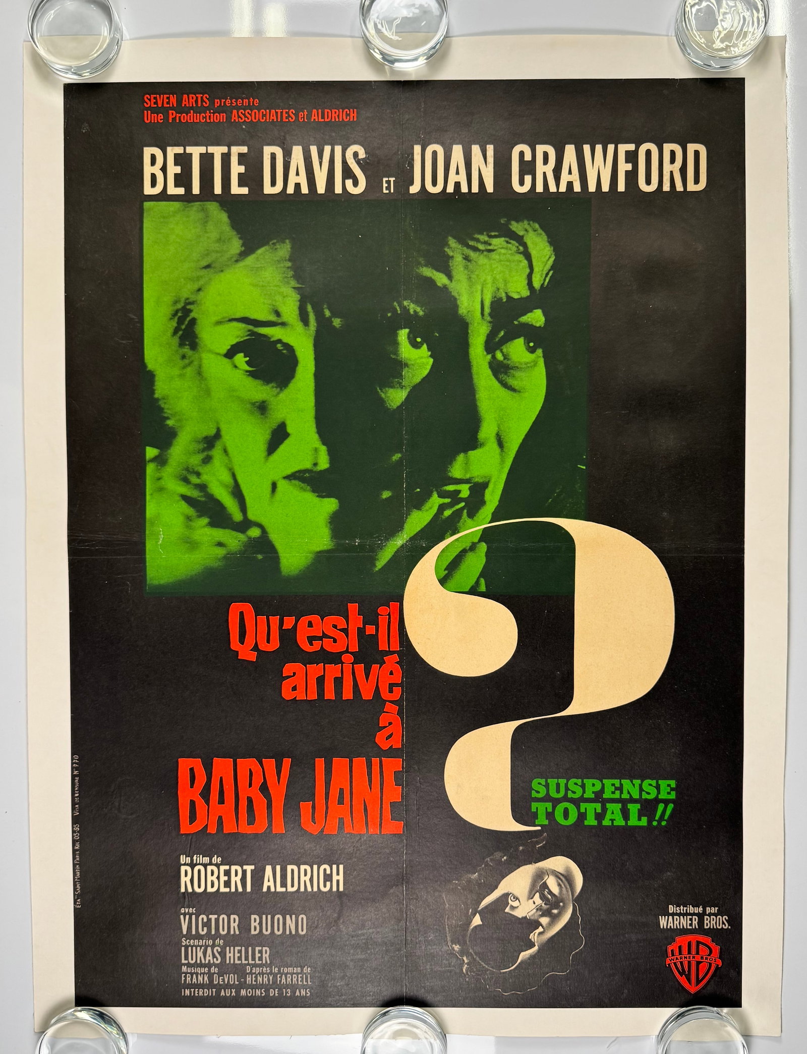 1962 What Ever Happened to Baby Jane French Moyen Linen-Backed Movie Poster Green Tint (1 of 5)