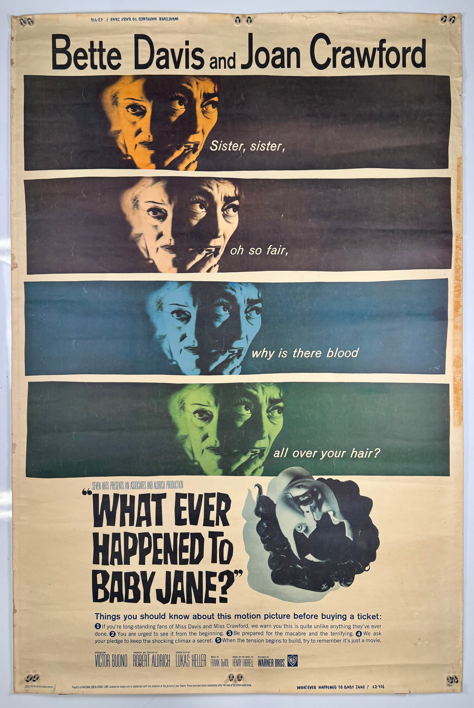 1962 What Ever Happened to Baby Jane US 40x60 Movie Poster Bette Davis Joan Crawford (1 of 8)
