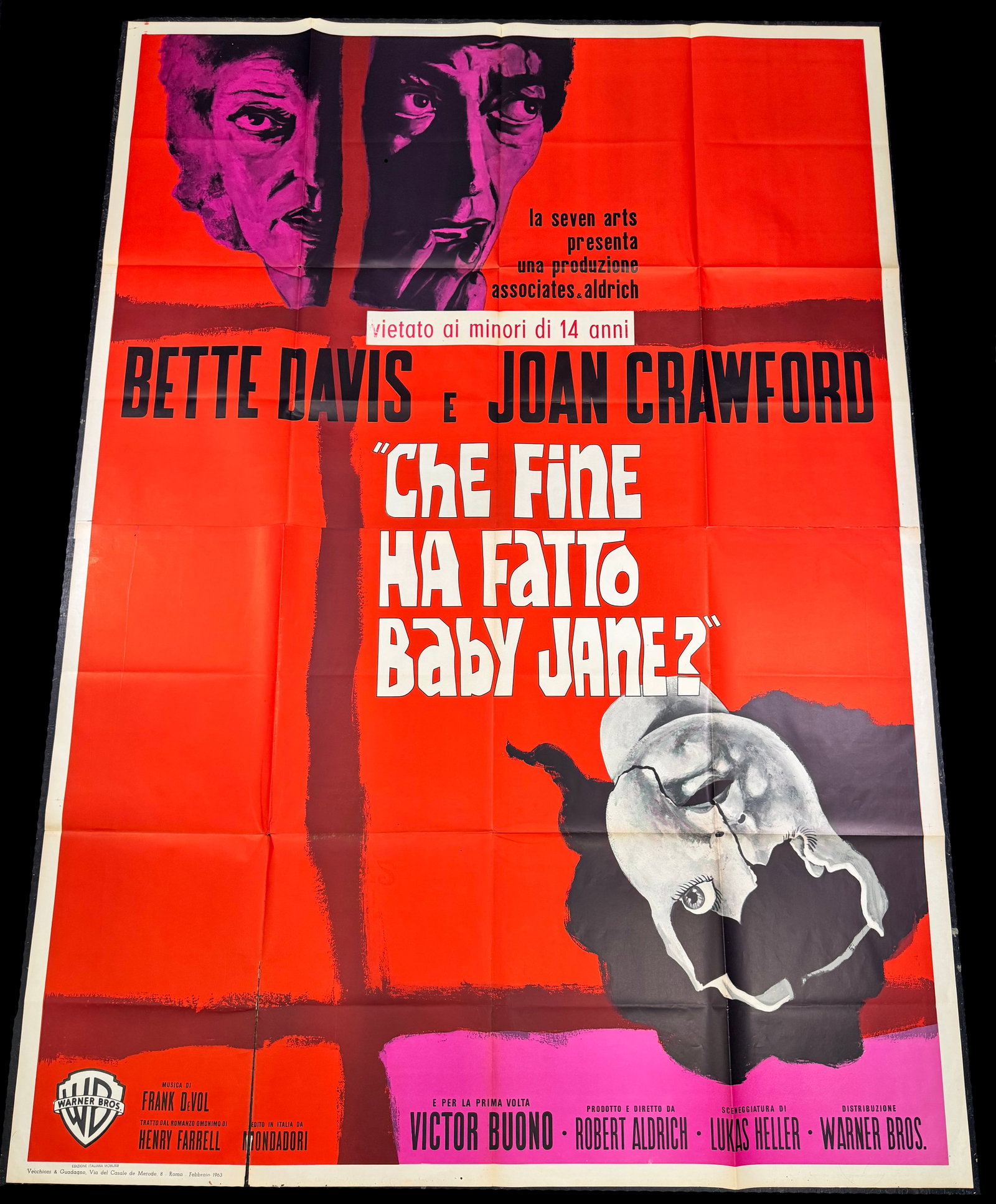 1962 What Ever Happened to Baby Jane Italian 2-Foglio Movie Poster Bette Davis Crawford (1 of 10)