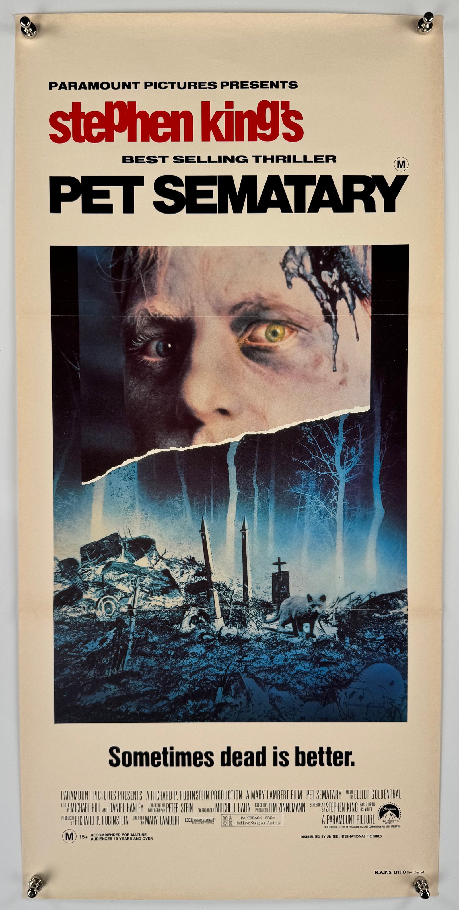 Pet Sematary 1989 Original Australian Daybill Movie Poster Stephen King Horror (1 of 4)