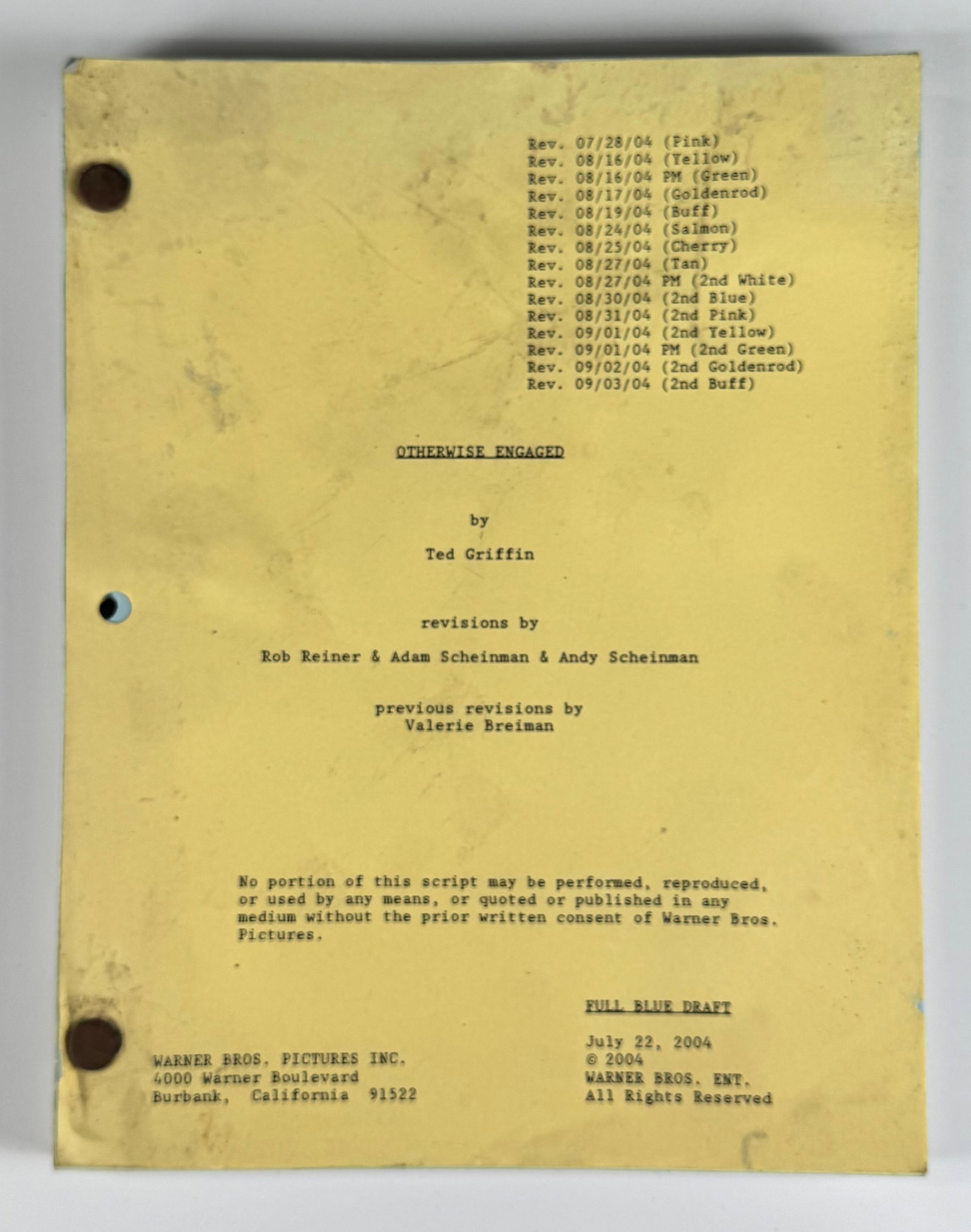 Rumor Has It 2004 Warner Bros Original Script Jennifer Aniston Rob Reiner: Rumor Has It... (originally developed under the working title Otherwise Engaged) is a 2005 romantic comedy film directed by Rob Reiner and written by Ted Griffin. Produced by Section Eight and distrib