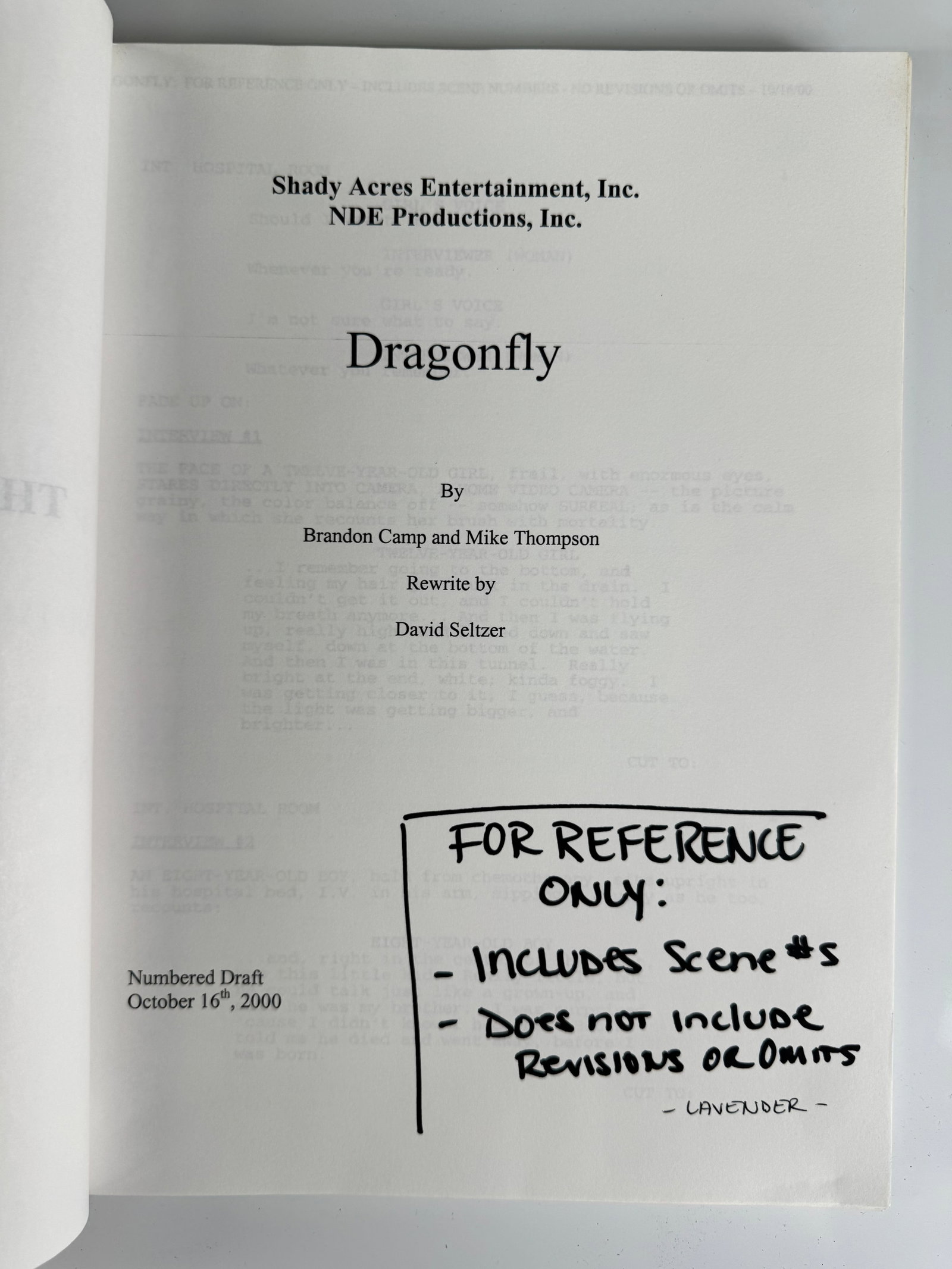 Dragonfly 2000 Original Film Script Kevin Costner (1 of 7)