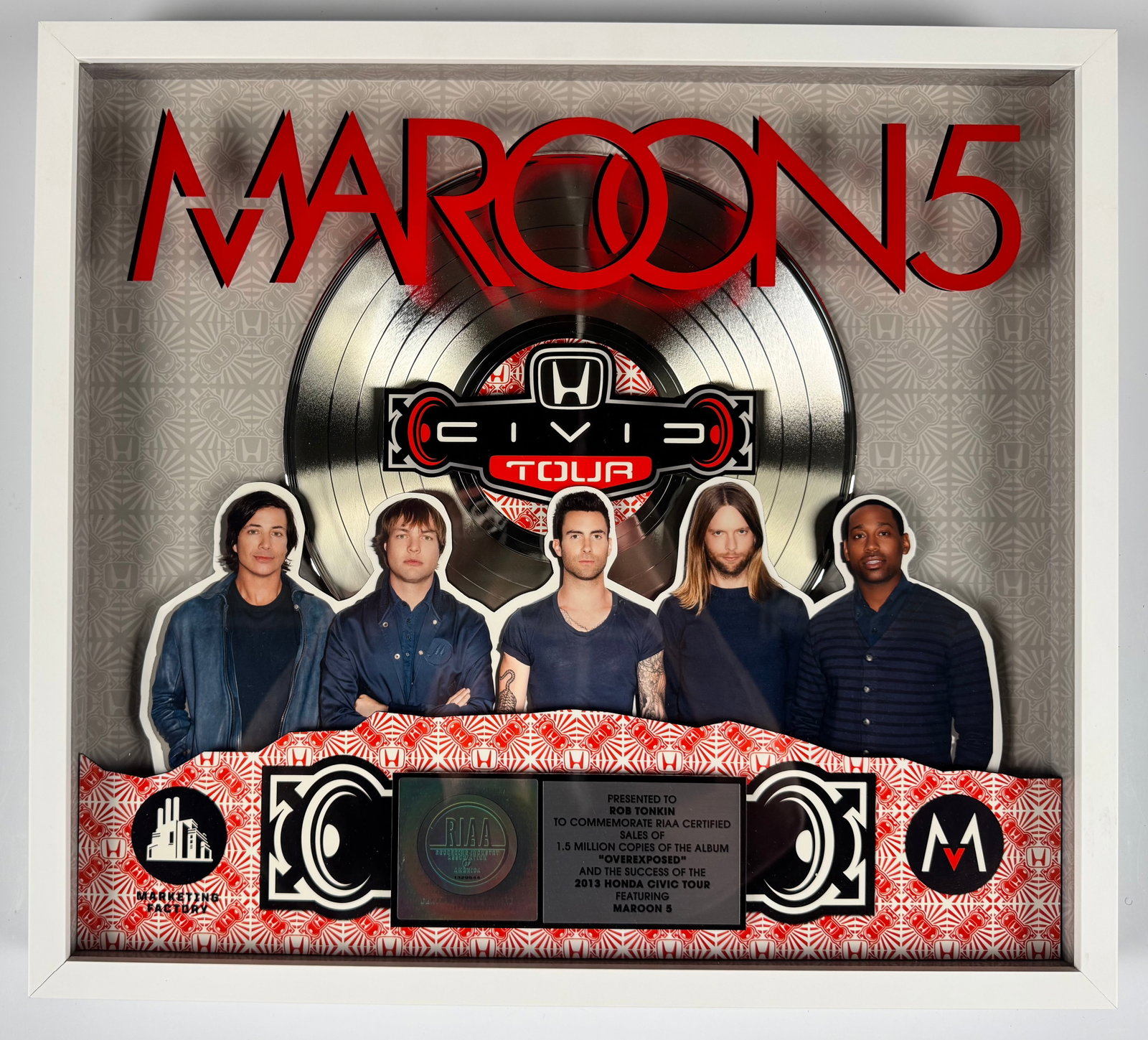 Maroon 5 Overexposed 2013 Honda Civic Tour RIAA Platinum Record Sales Award Display (1 of 8)